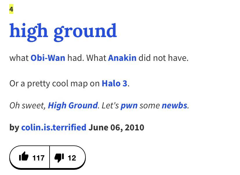 What is the actual meaning of High Ground in English? In my native Obi