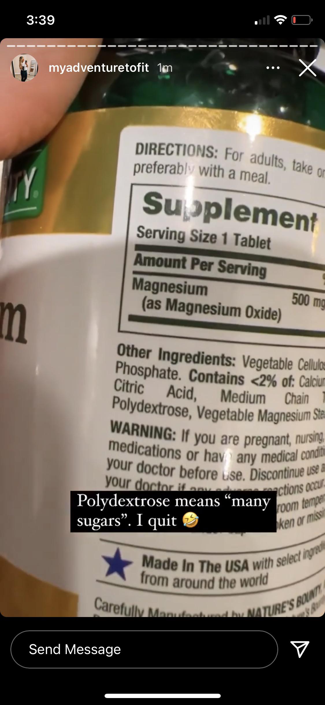 She is throwing away vitamins because they contain less than 2 of