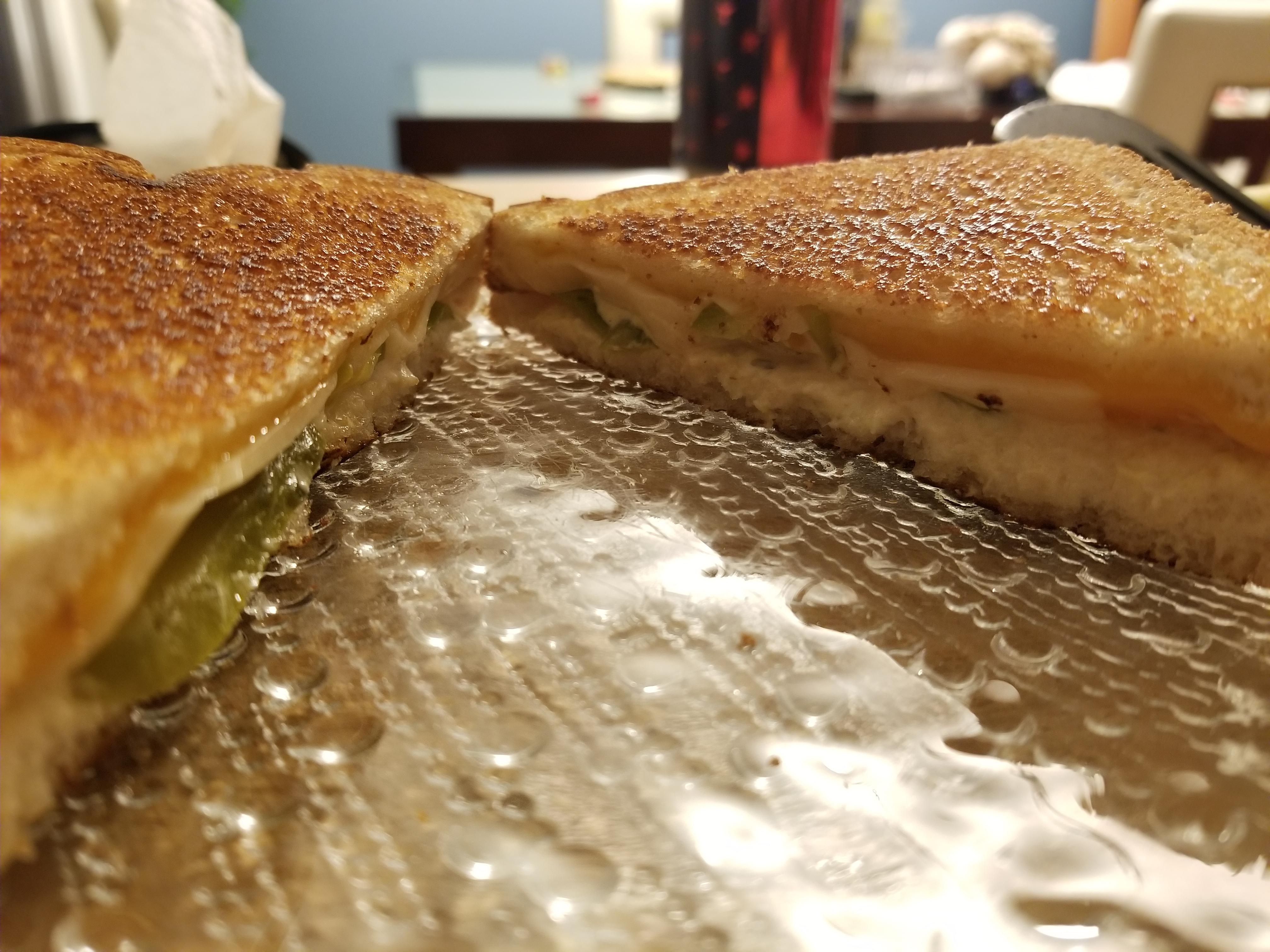 [Homemade] Two cheese pickle melt with horseradish mayo and vodka