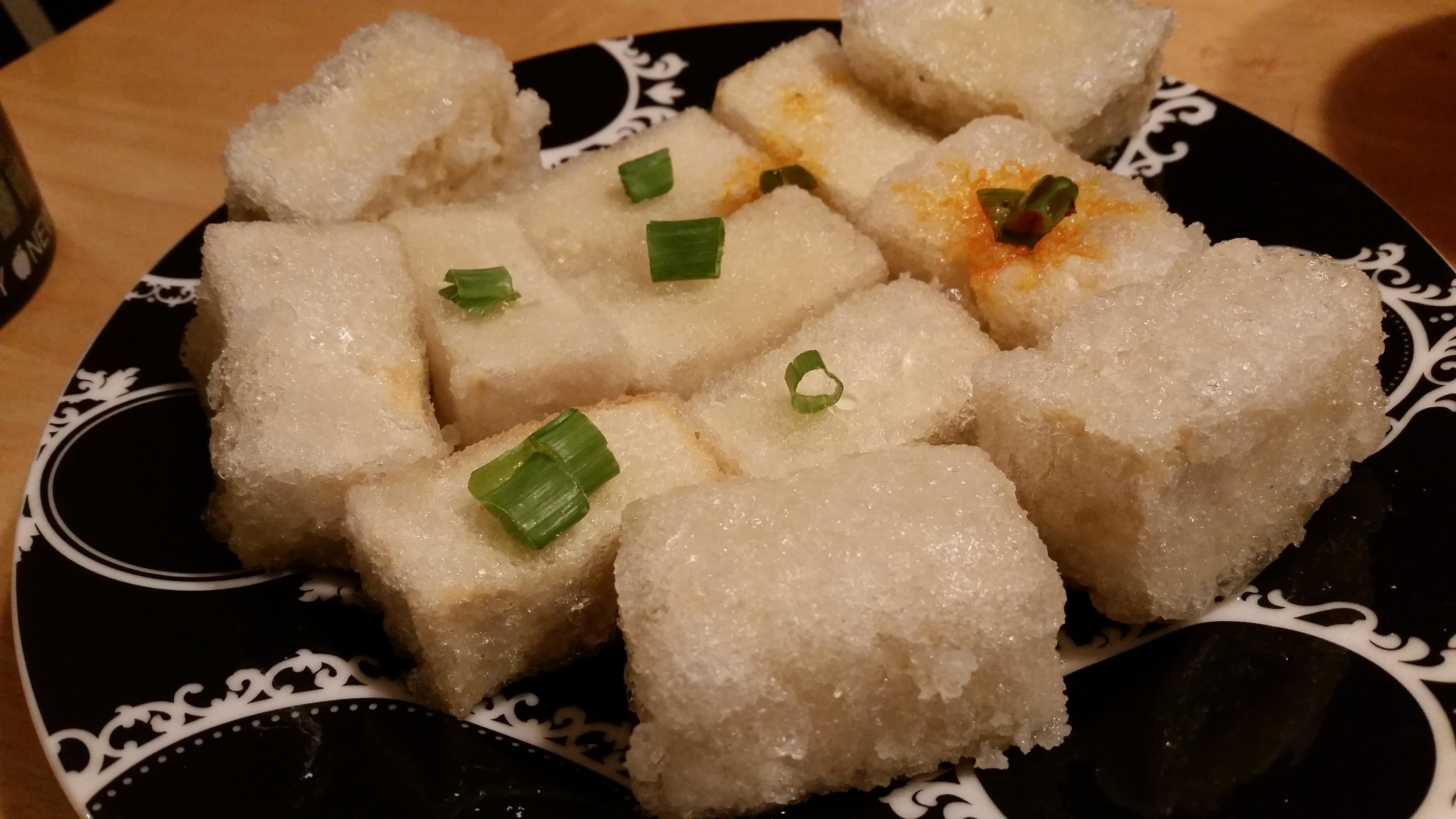 First post... Firm tofu dipped in tapioca starch and deep fried
