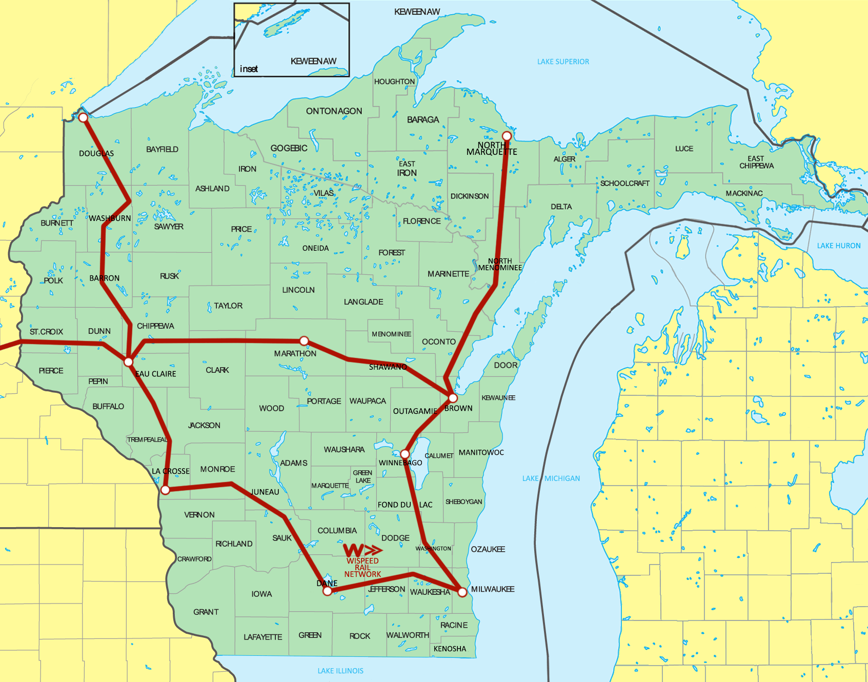 Map of Wisconsin, but the highest upvoted comment gets to change