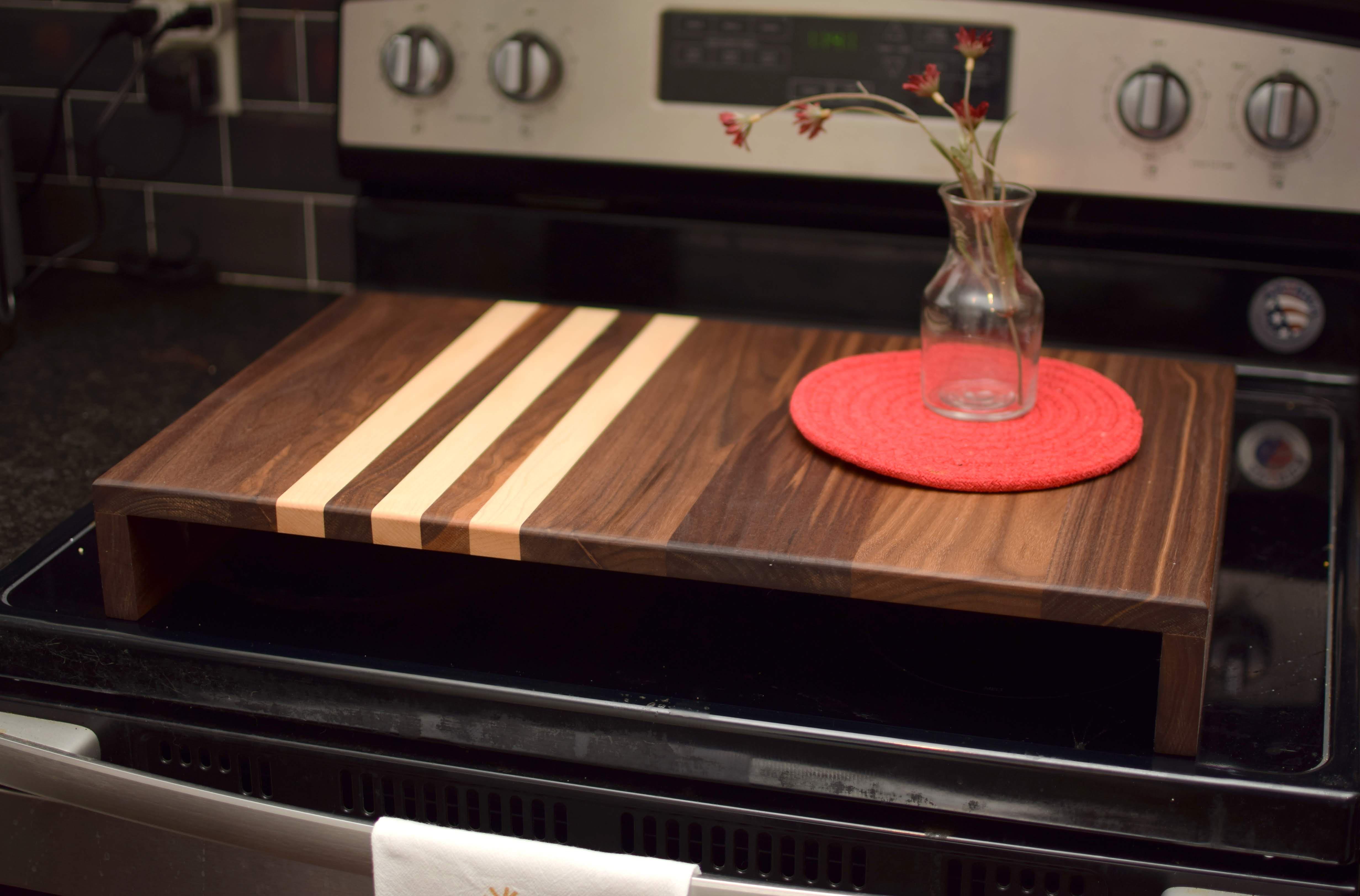 Walnut with Maple Stripes Noodle Board. Half board for gas range