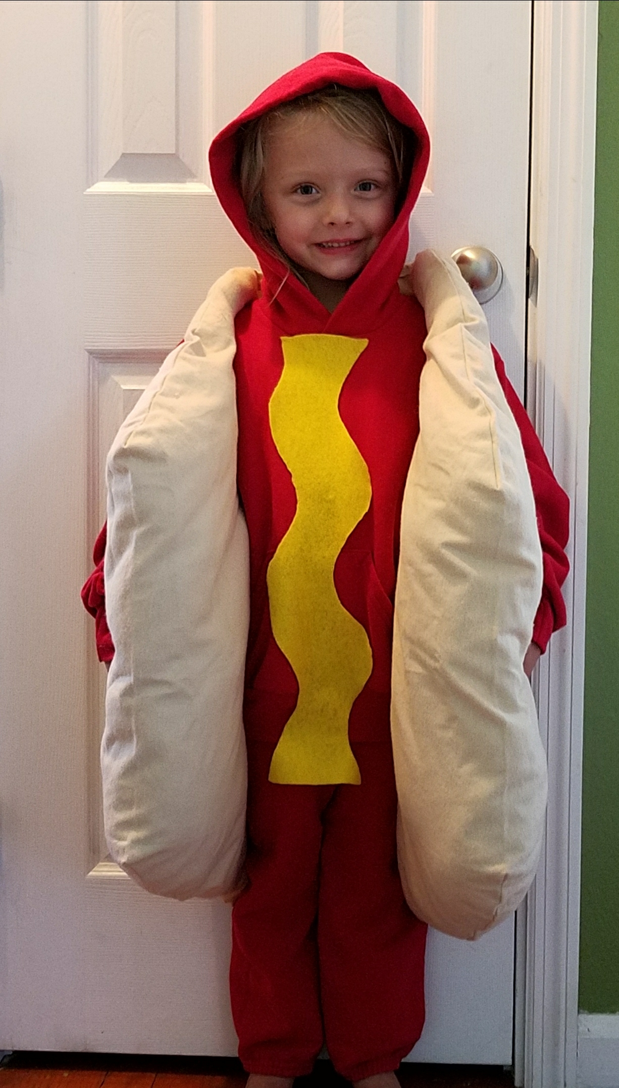 My little girl said she wanted to be a Hot Dog for Halloween. Here is
