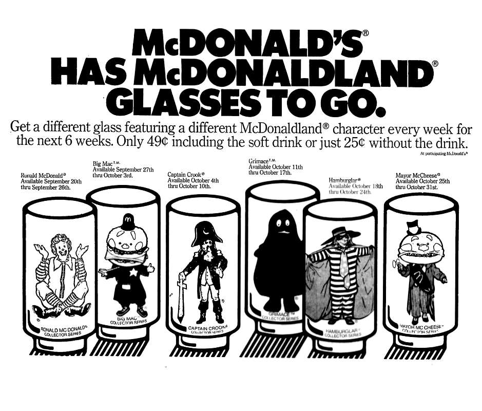 McDonald's McDonaldland Glasses September 1975 vintageads