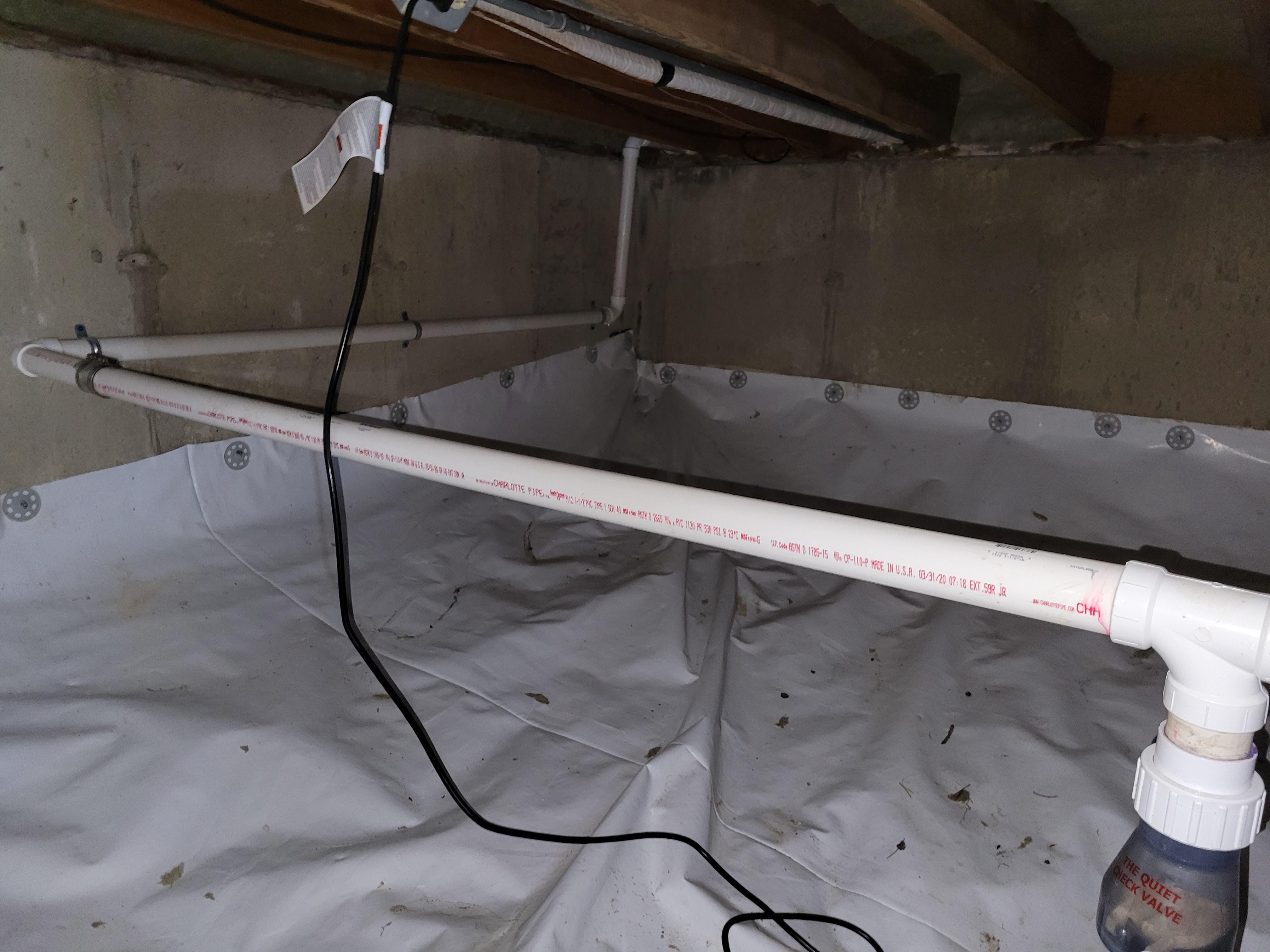 Sump pump pipe length. this has been working for years, but is probably