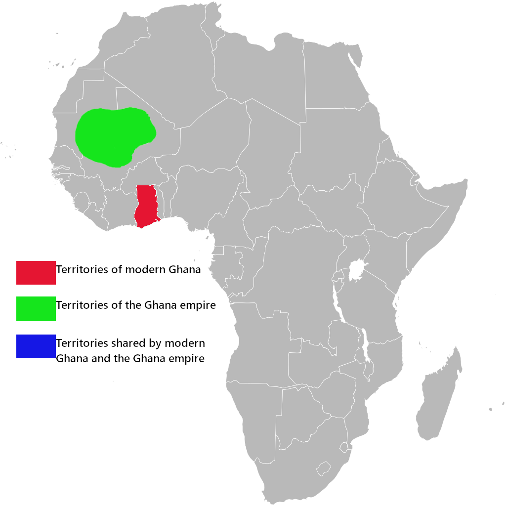 A map showing the similarities between Ghana empire and modern Ghana