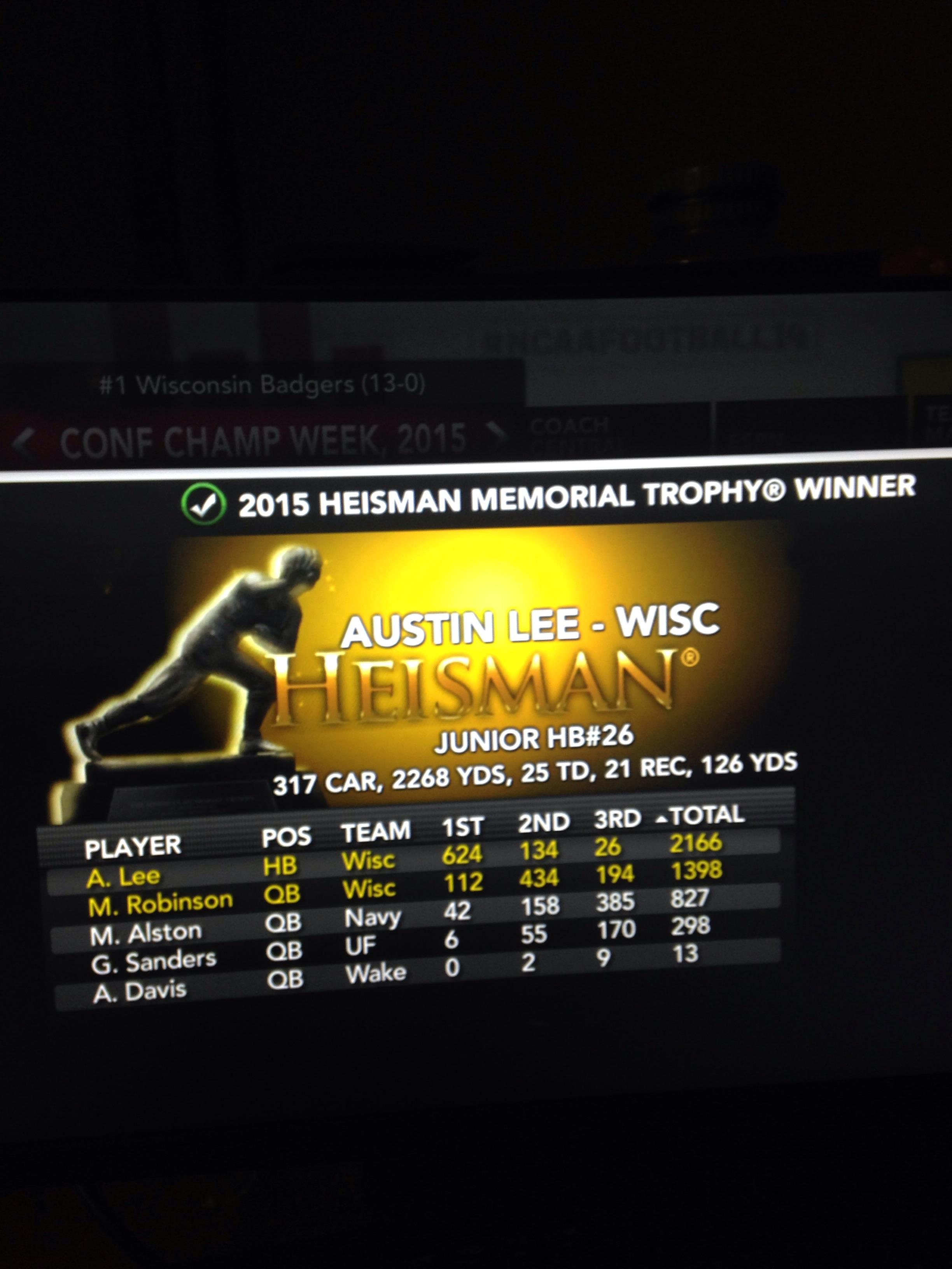 Finally got my first Heisman winner!! Along with the runner up being my