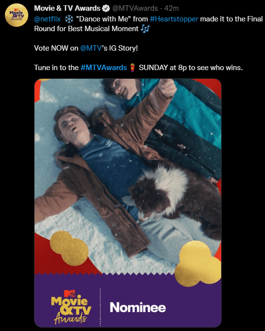 Heartstopper has reached the final round of voting for Best Musical