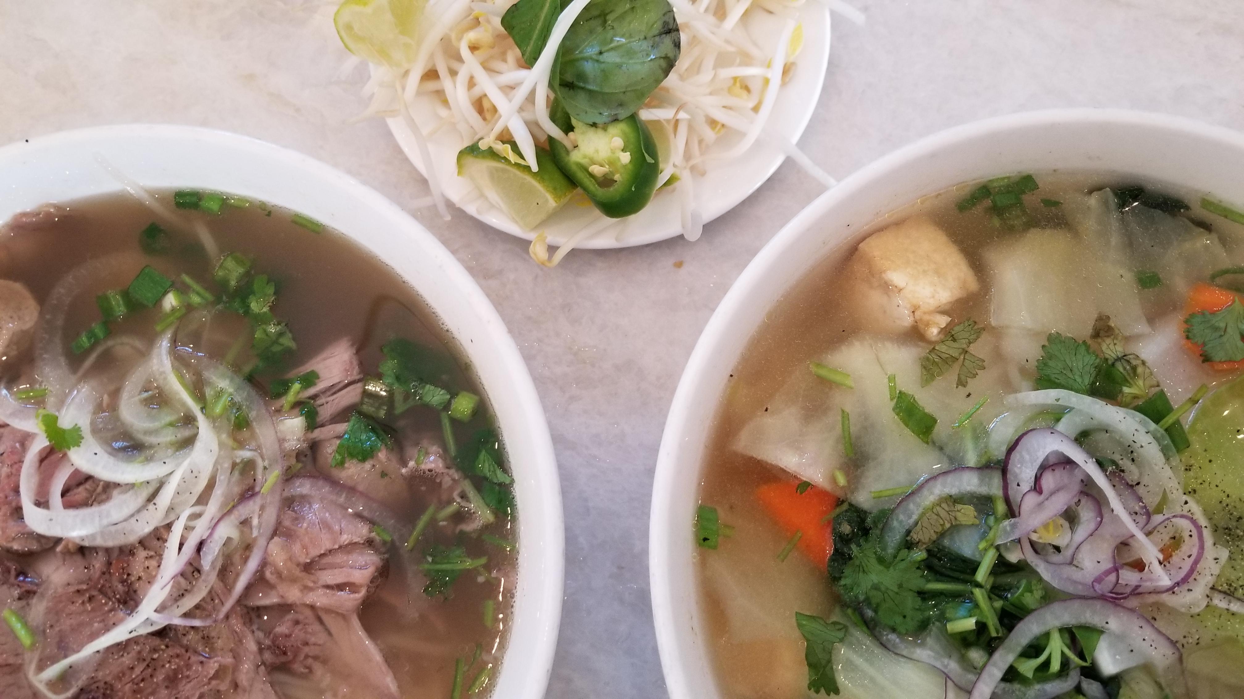 Delicious Pho! One vegetarian, one beef [OC] [4032x2268] FoodPorn