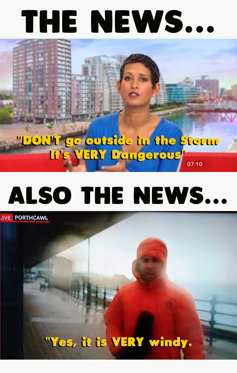 Storm Eunice classic news report. memes
