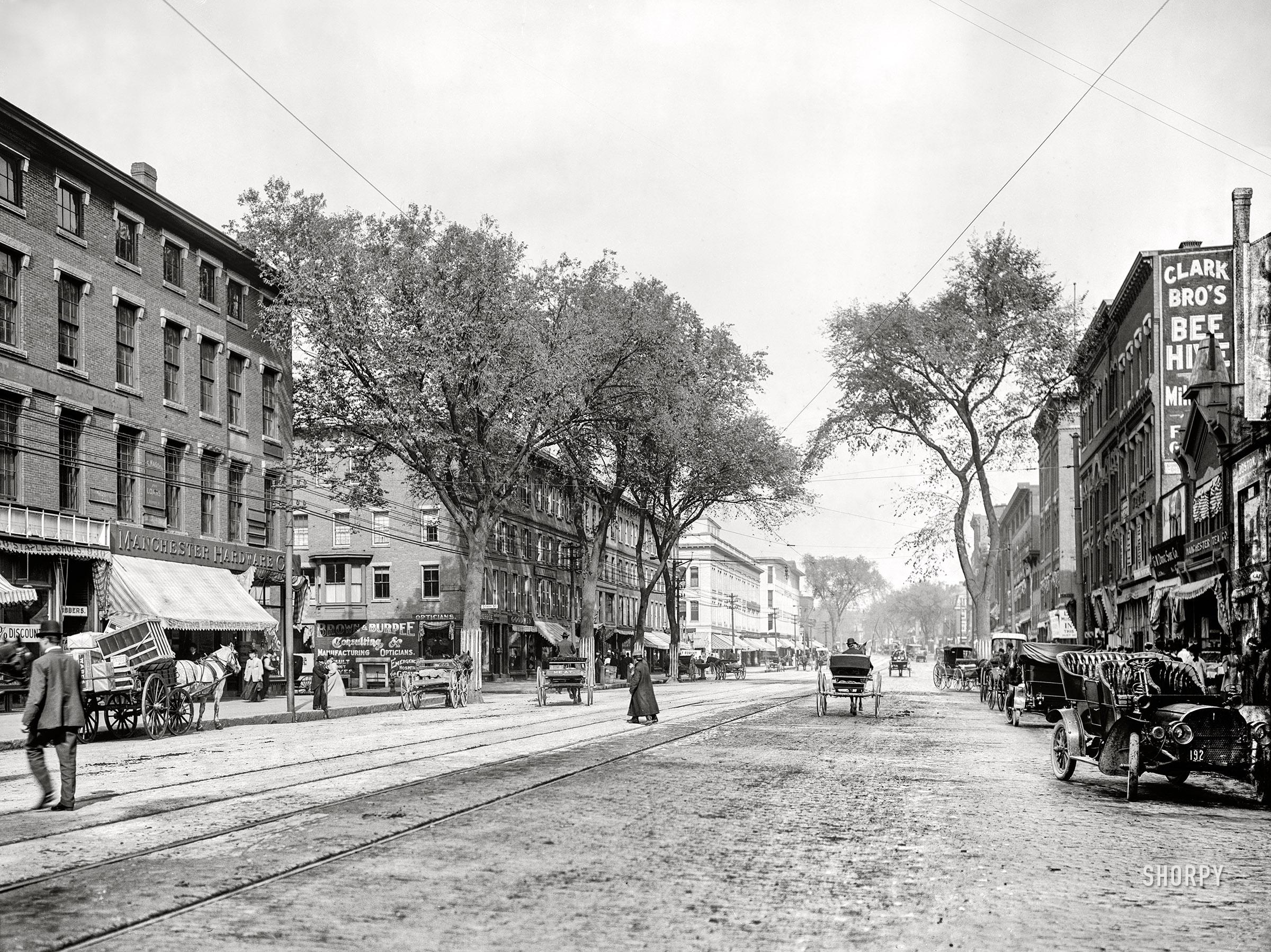 Elm Street, Manchester, New Hampshire, circa 1910. Photo courtesy of