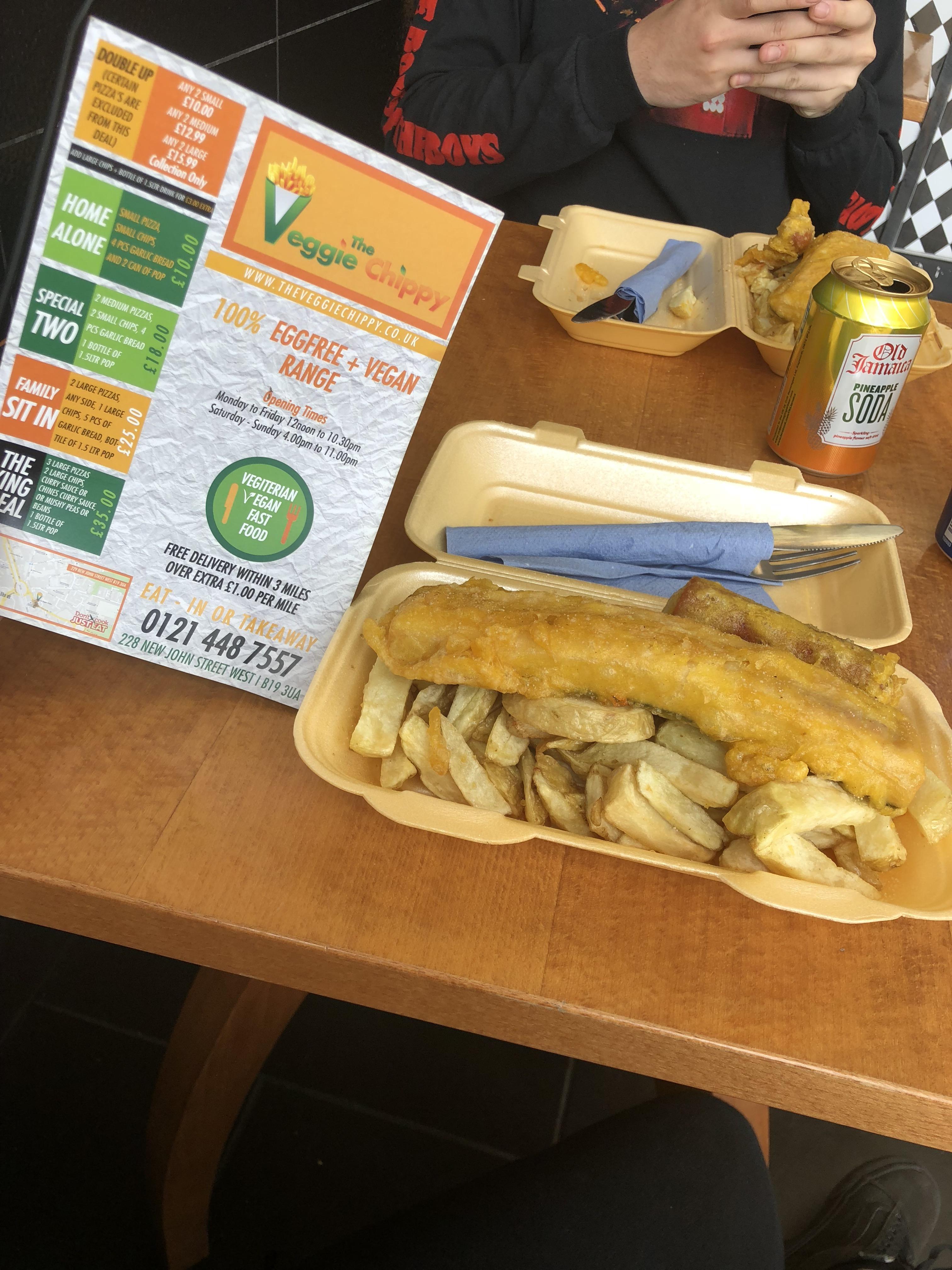 Vegan fish and chip shop in Birmingham UK. Tasted so much like the real