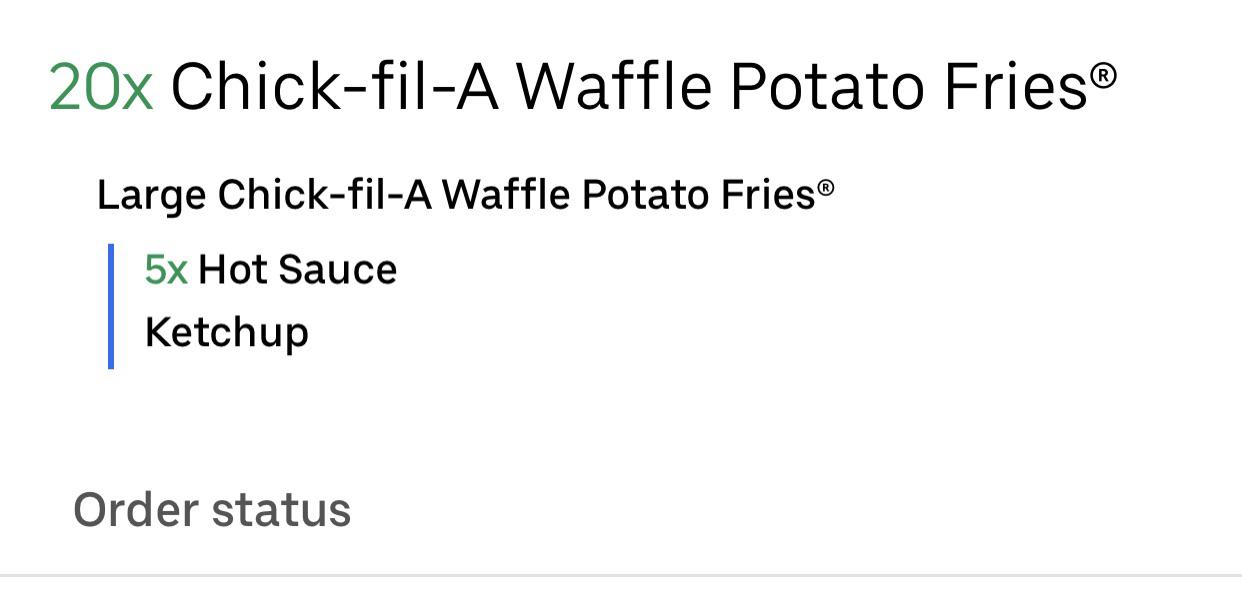 One of the more unusual ChickfilA orders I ever seen r/UberEATS