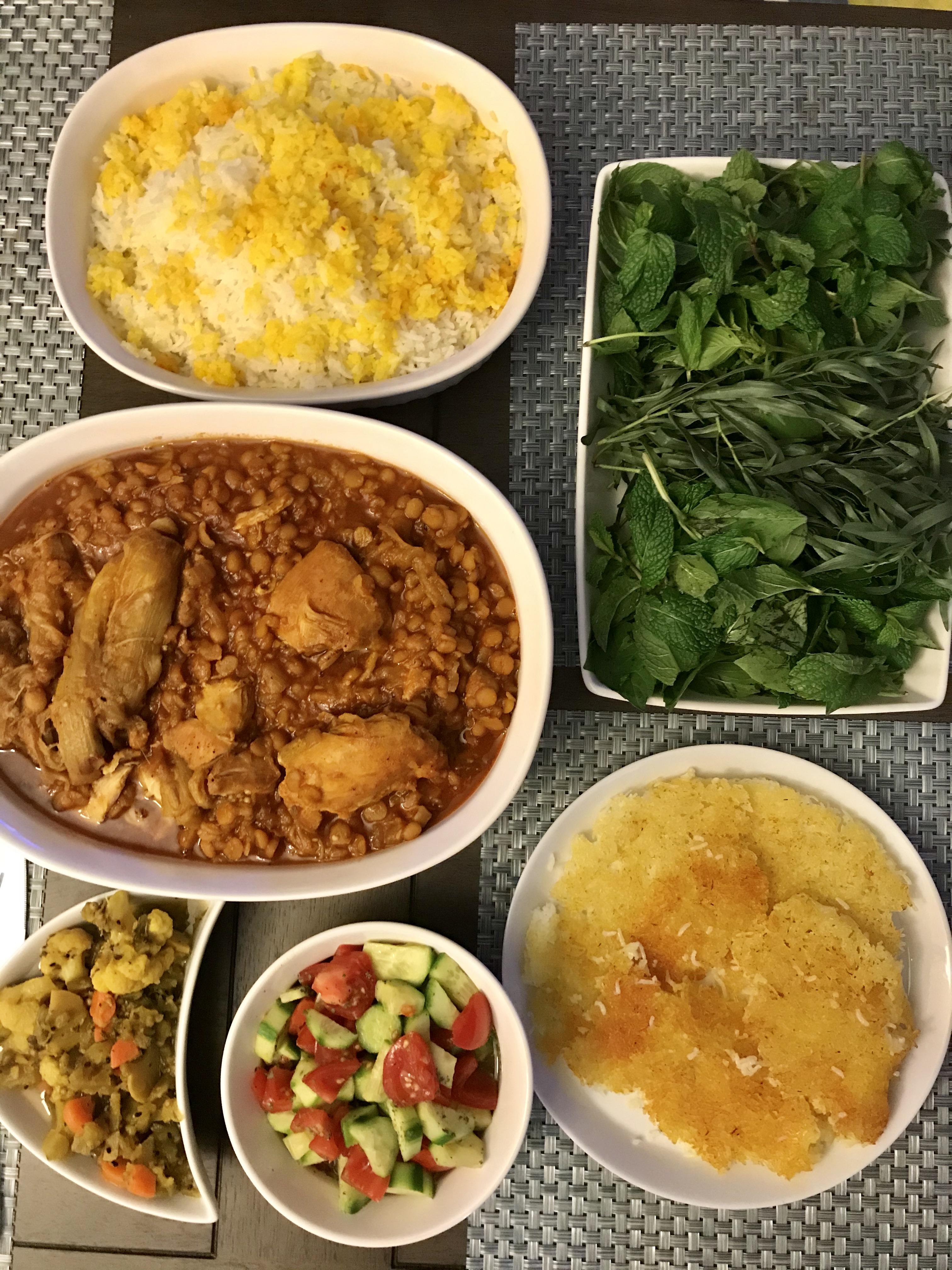 Eggplant, Split Pea & Chicken Stew (Gheymeh Bademjoon) with Saffron