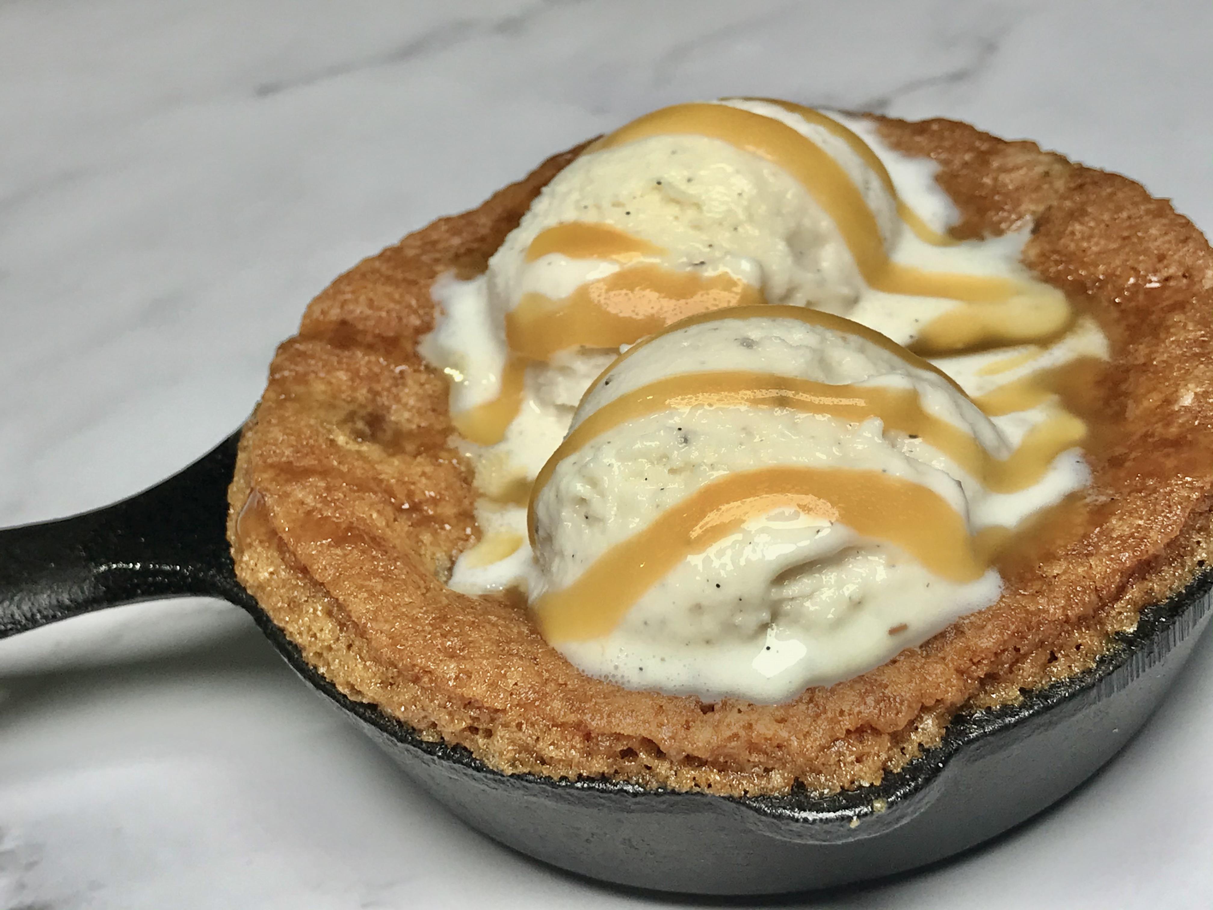 Perfect use of the Lodge mini skillet. Individual chocolate chip cookie