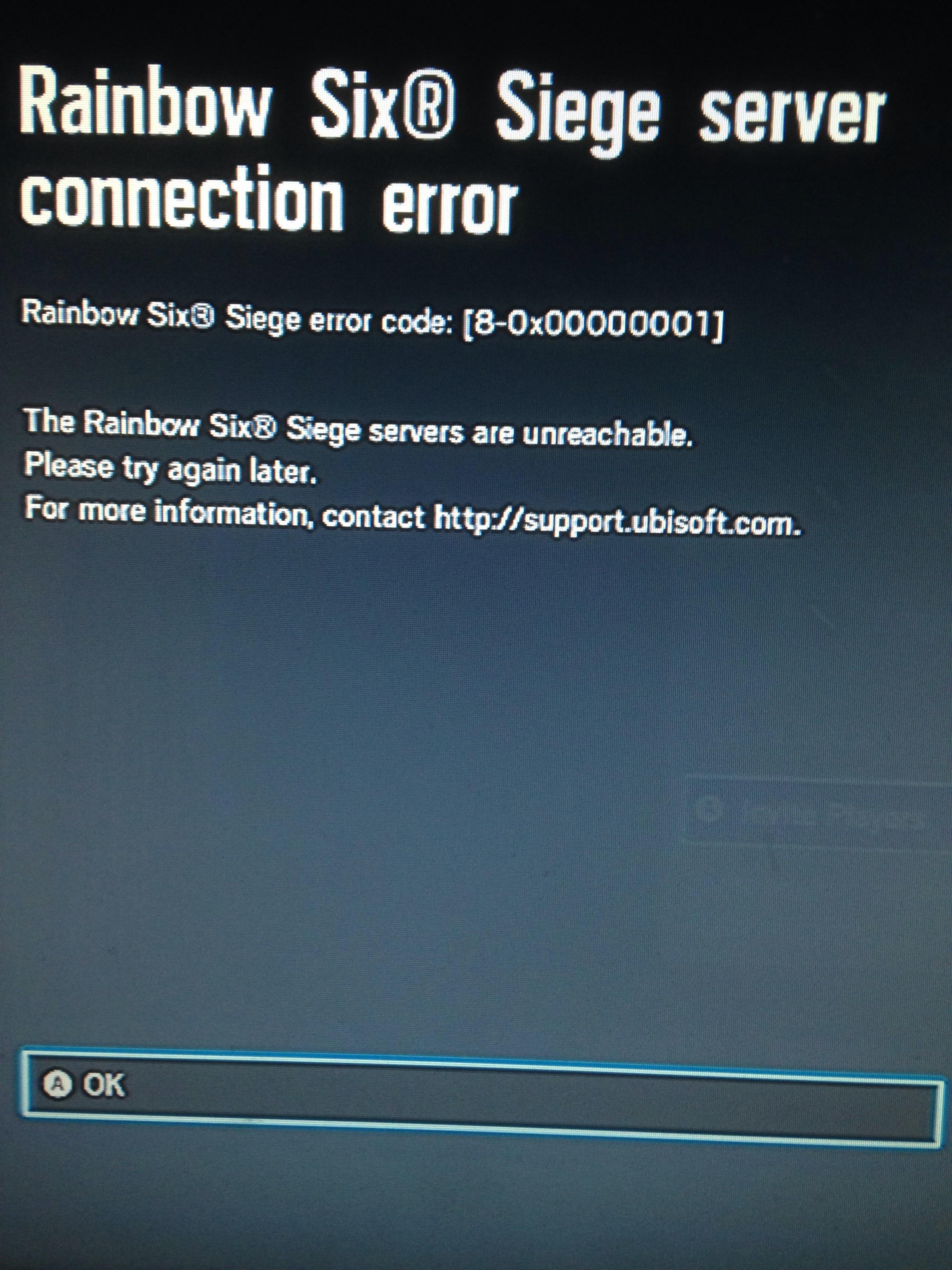 Have the servers gone down? Error Code 80x00000001 r/Rainbow6
