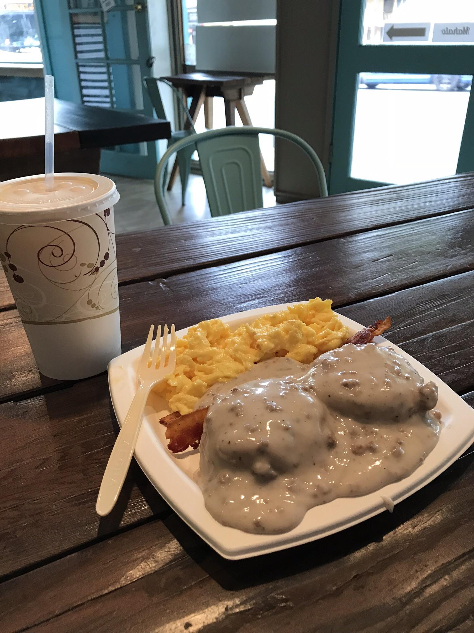 [I ate] biscuits and gravy, scrambled eggs, and bacon in Honolulu