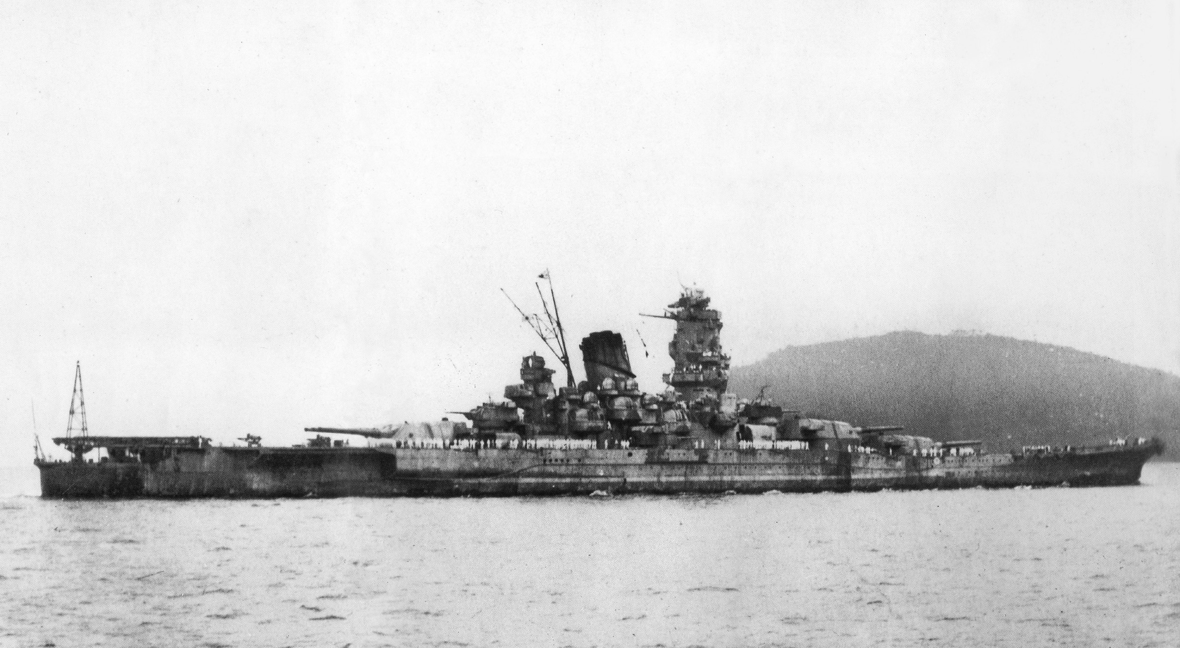 Japanese battleship Yamato arriving at Truk Atoll, where she became