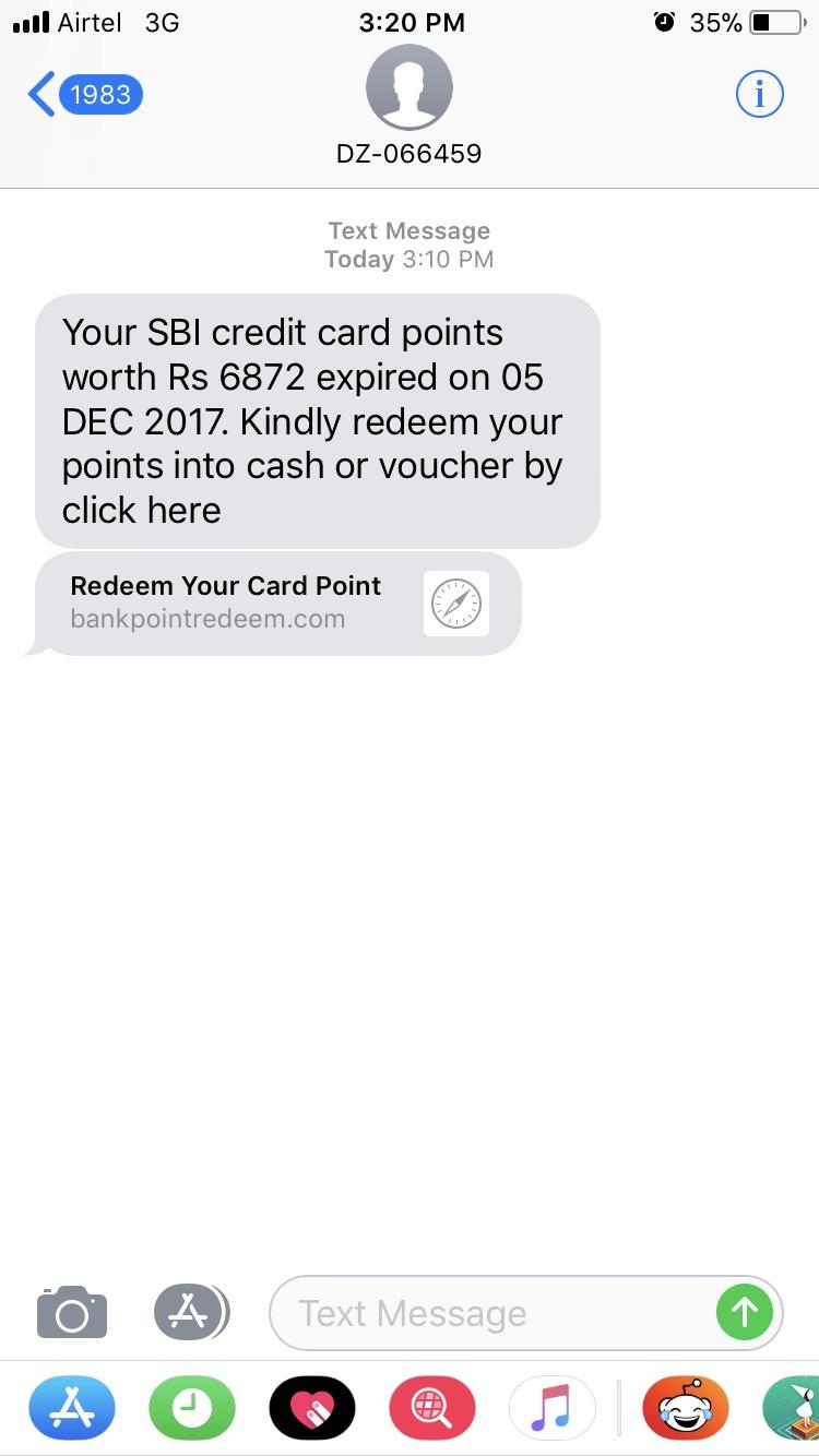 I just received a believable phishing credit card text. india