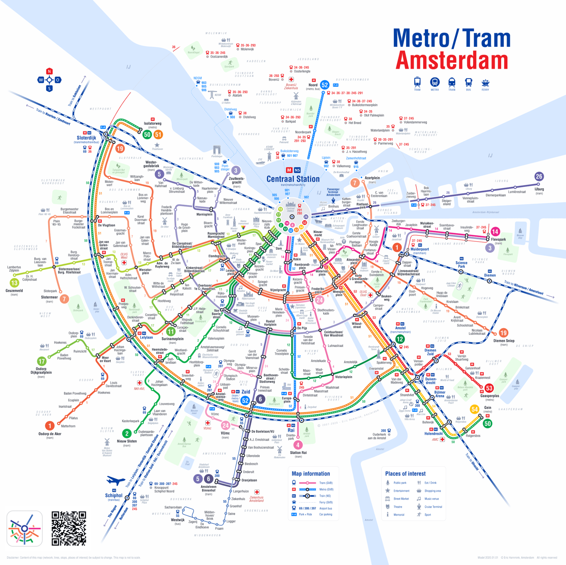 Amsterdam Airport Metro Map Amsterdam Metro and Tram Map (2020) by Eric Hammink MapPorn