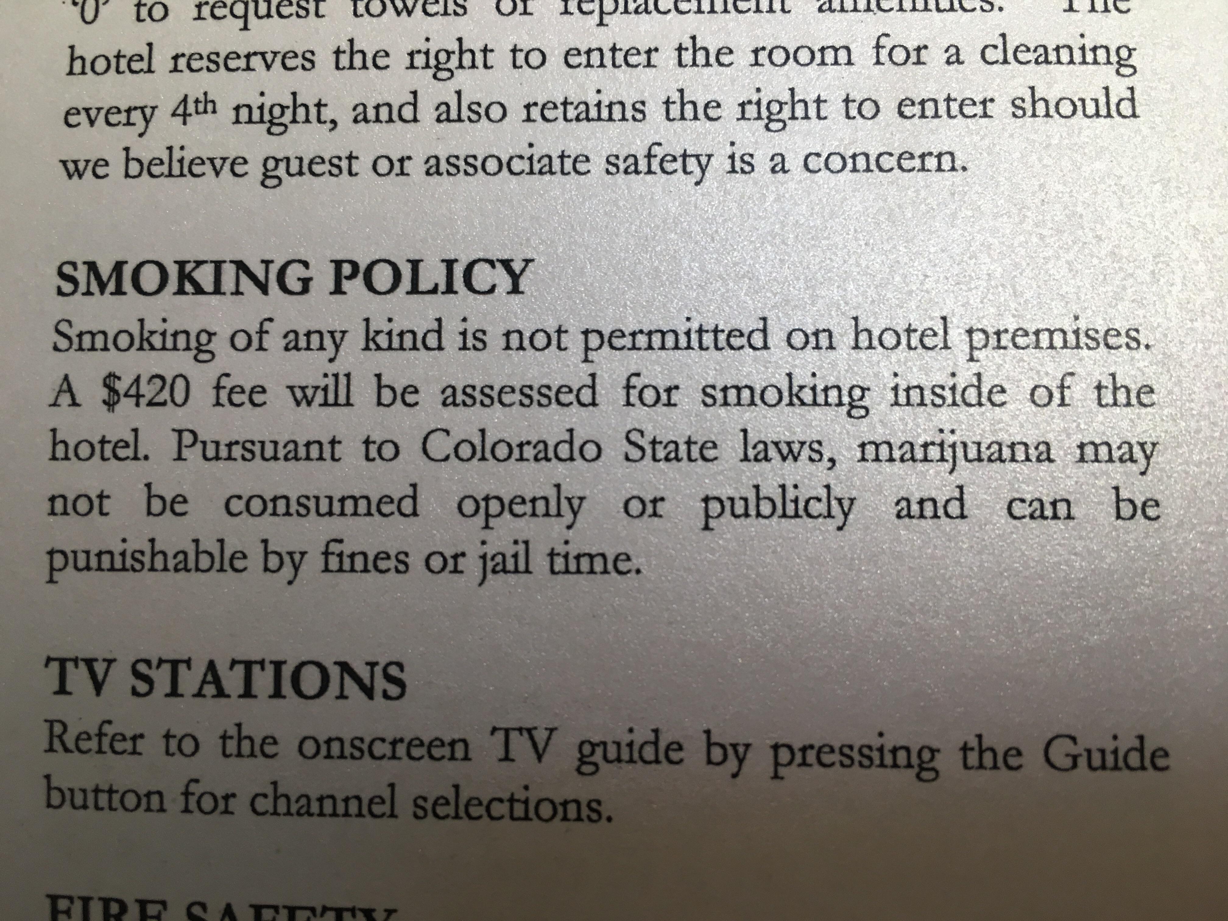 The fee for smoking in this Denver hotel. r/mildlyinteresting