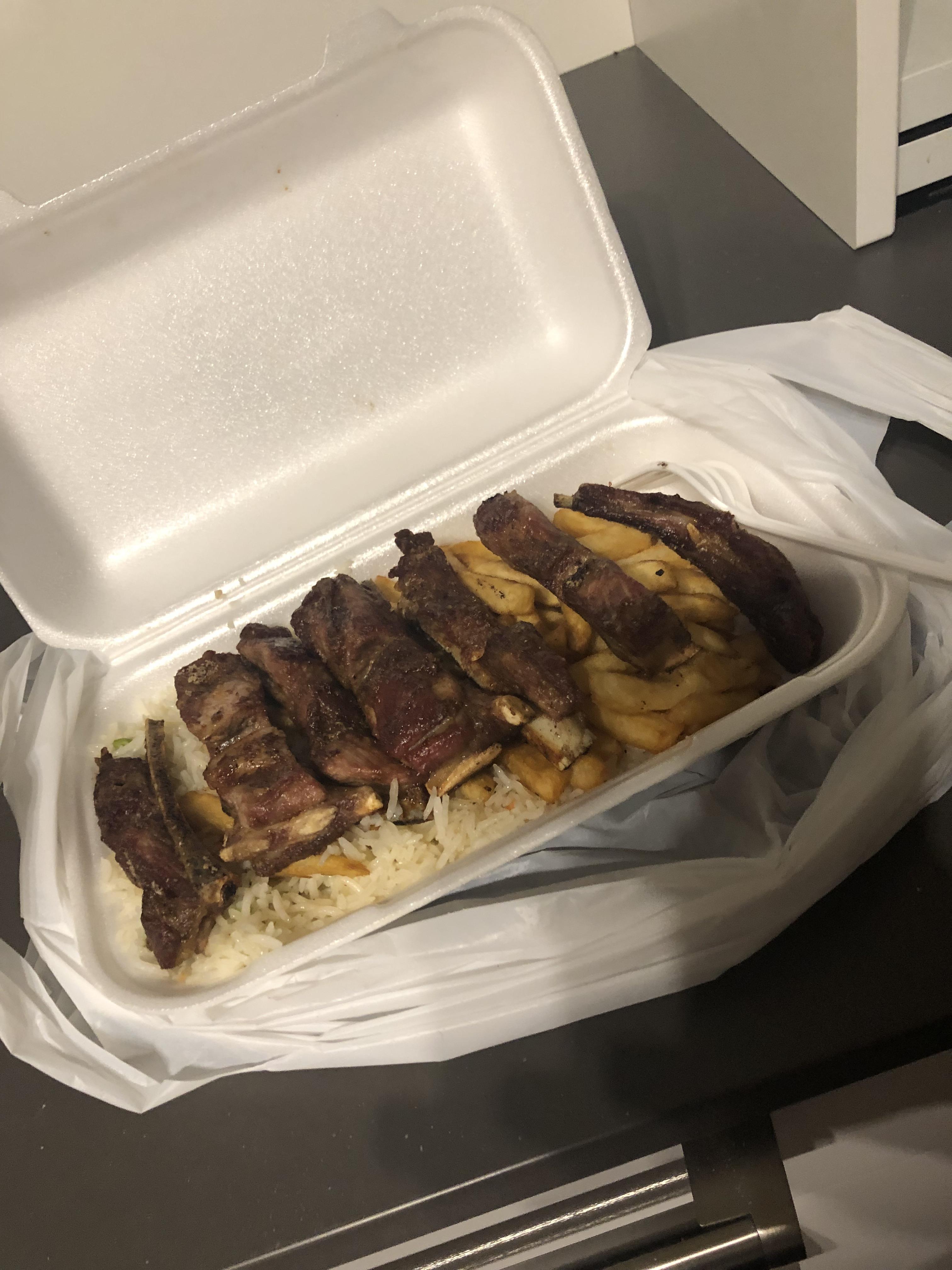 Lamb ribs, rice and chips. Do you guys have high food that you love but