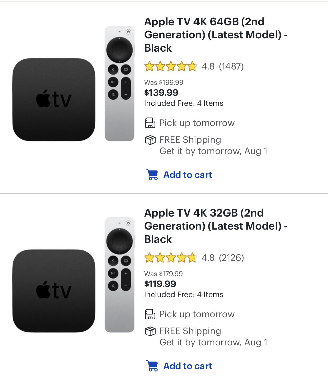 Apple TV (2021) now 119 (32GB) and 139 (64GB) at Best Buy r/appletv
