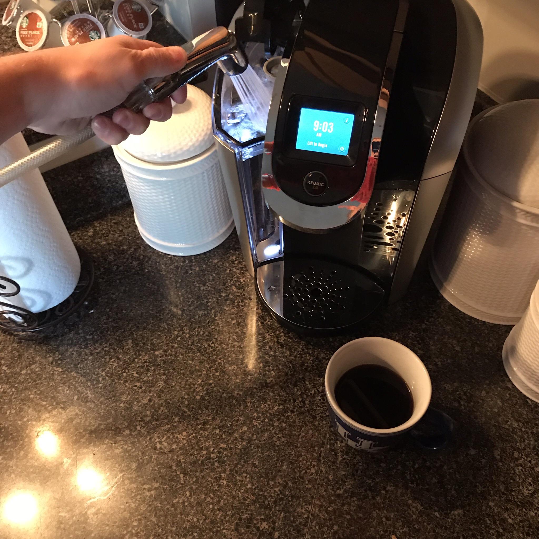 If your coffee maker/Keurig is near your sink, use the spray hose to