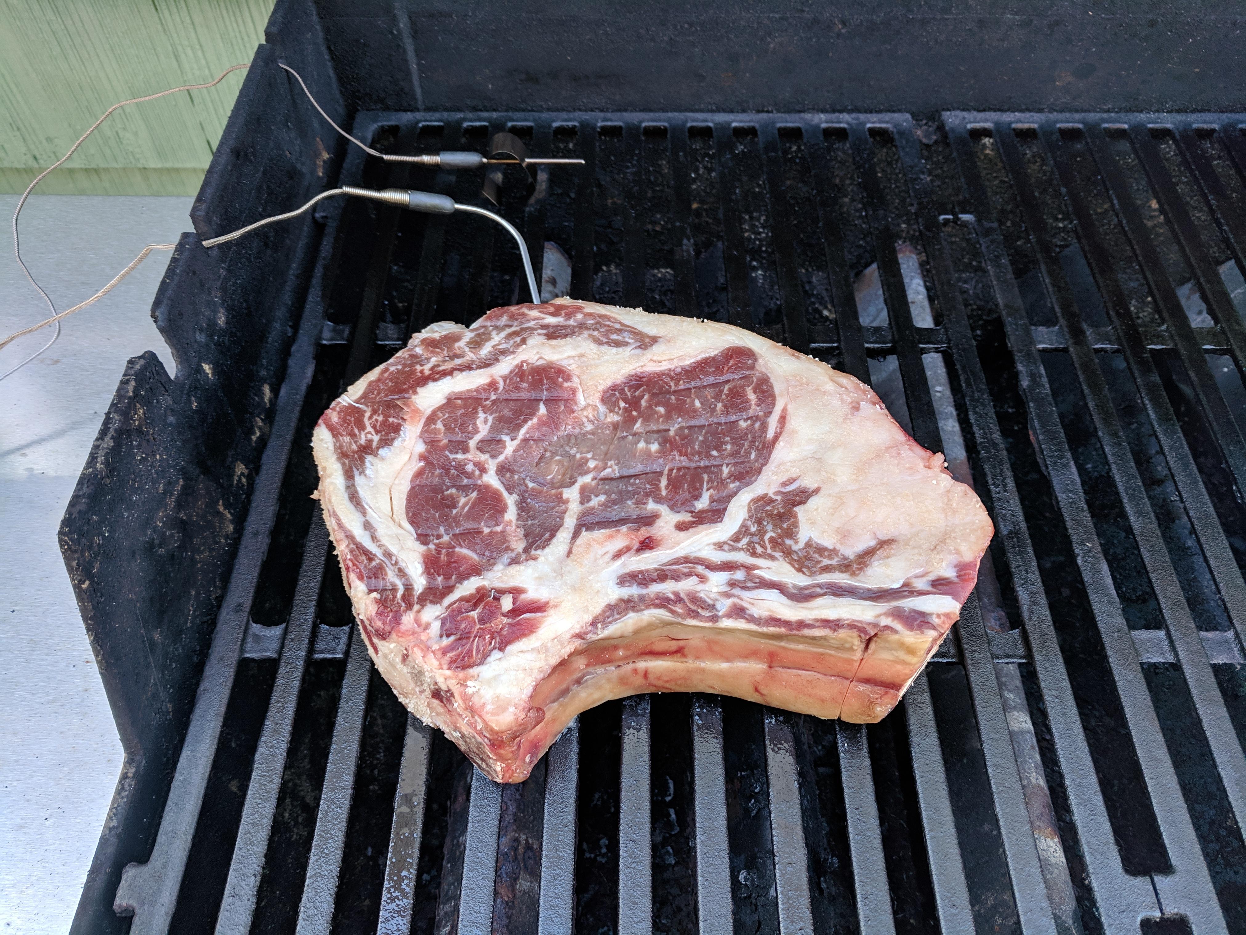First time doing steak this thick. 3lb 7oz prime rib. Grilling indirect