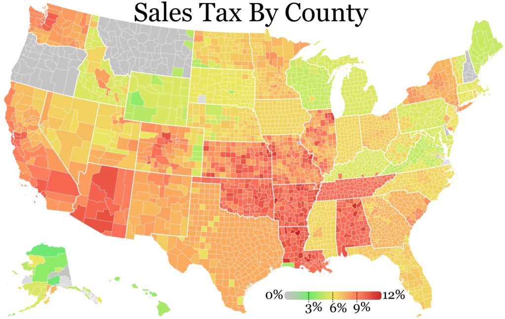 General Sales Tax by U.S. County r/MapPorn