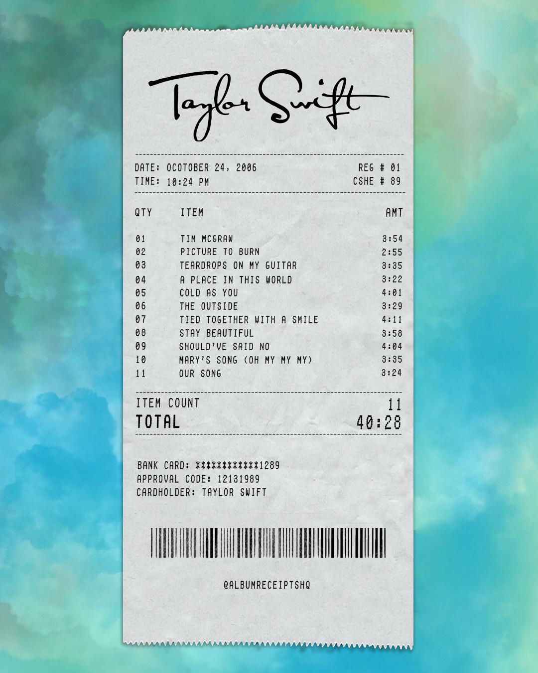 Taylor Swift Album Receipt r/TaylorSwift
