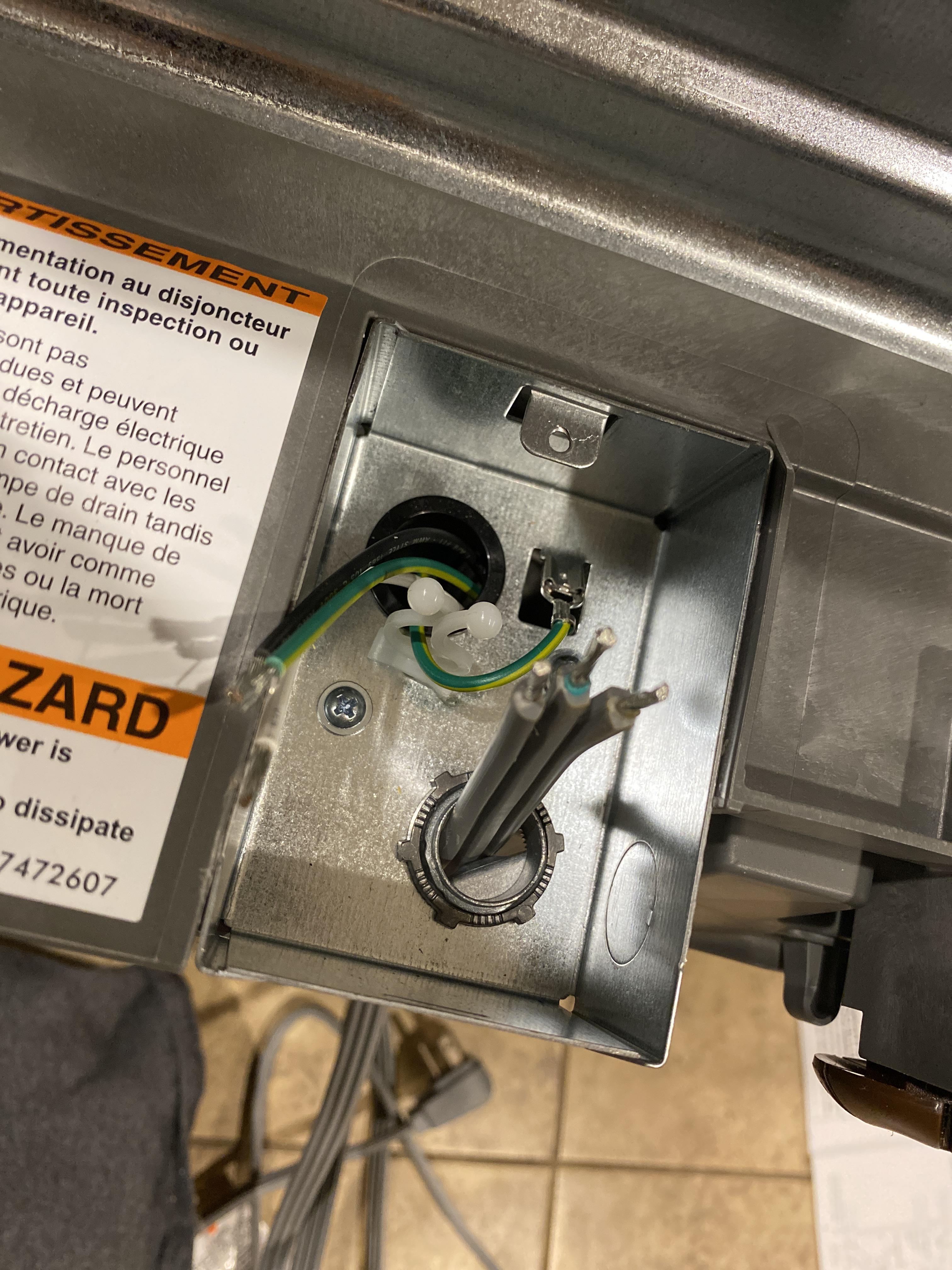 I’m trying to attach the electrical cord to my new dishwasher but I