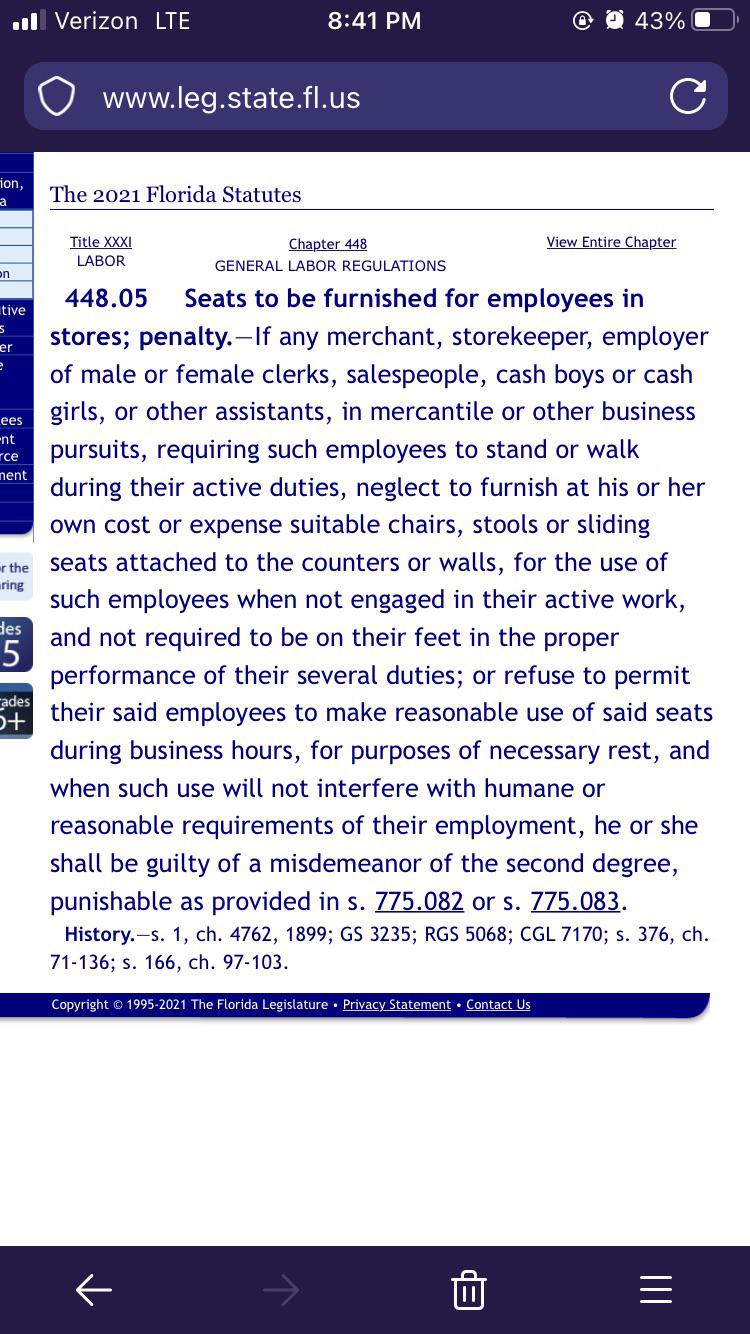 Know your rights Florida statute 448.05 requires your employer to