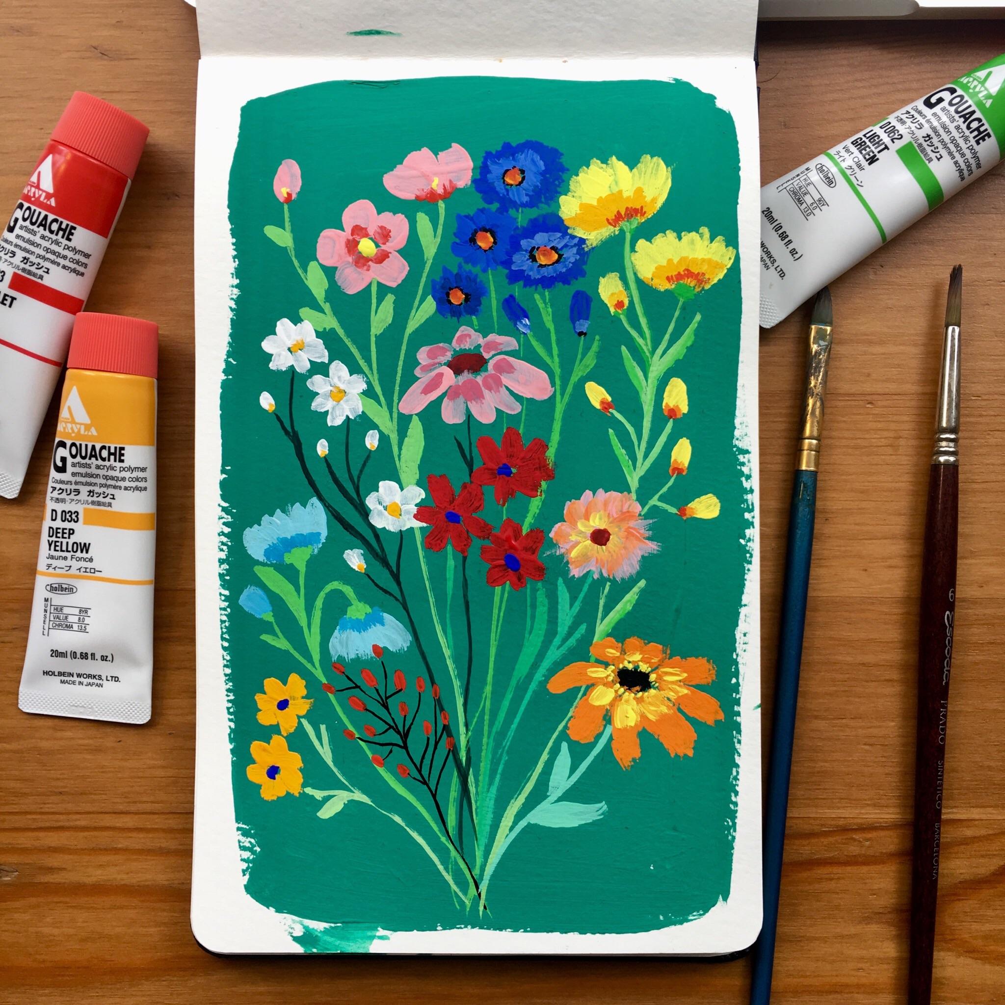 My first flowers with gouache r/painting