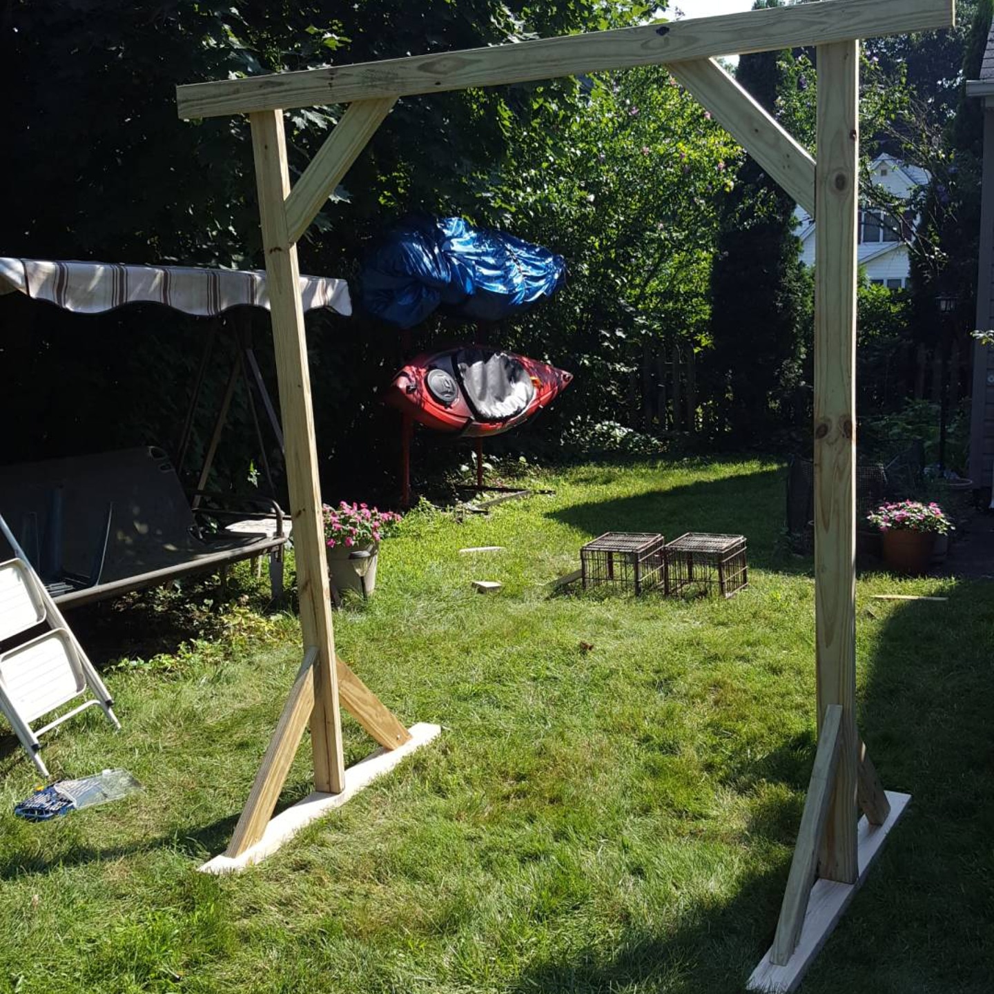 Phase 1 of our DIY wedding arch is complete! Still need to stain