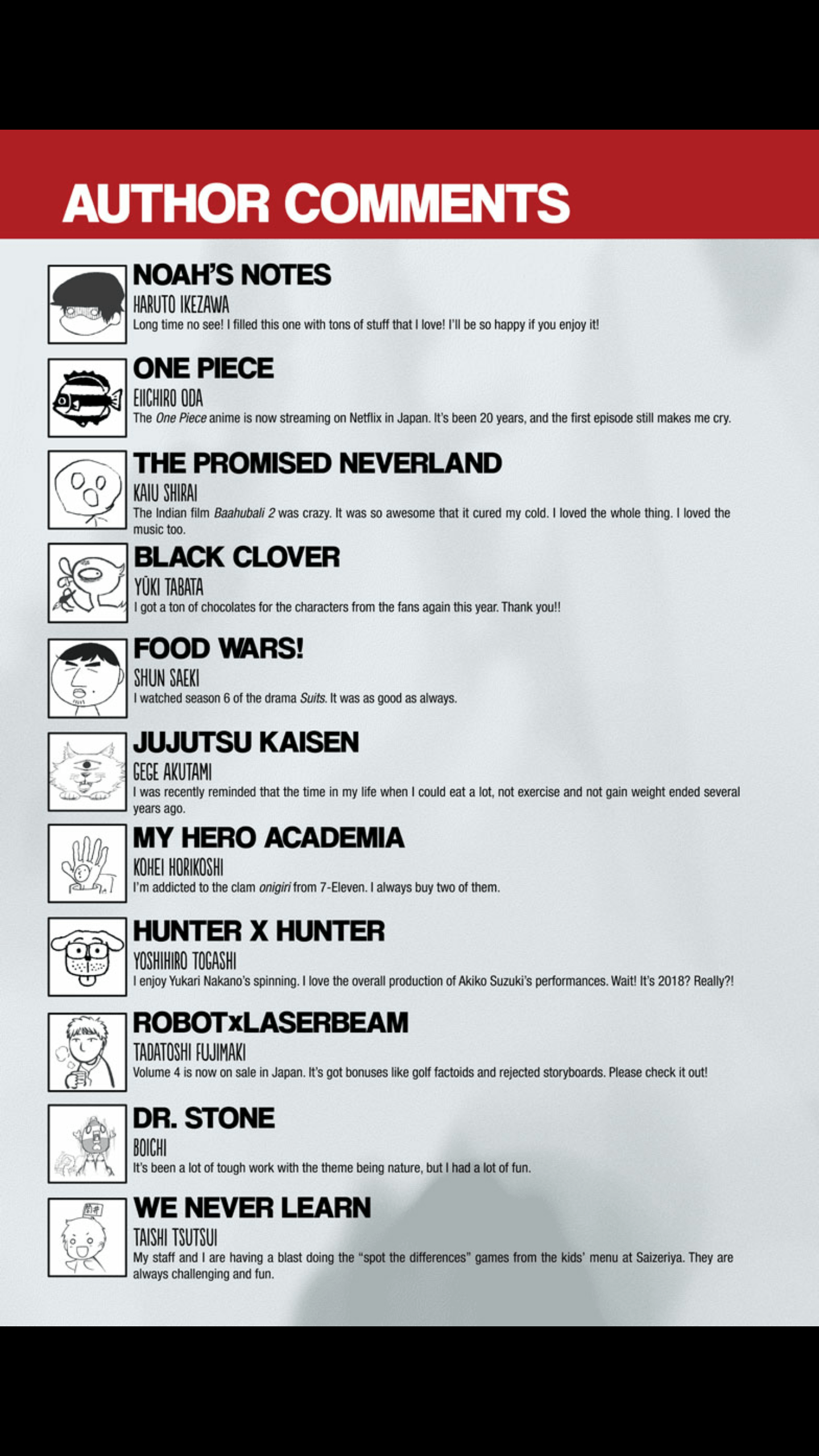 Weekly Shonen Jump Issue 15 Author Comments manga