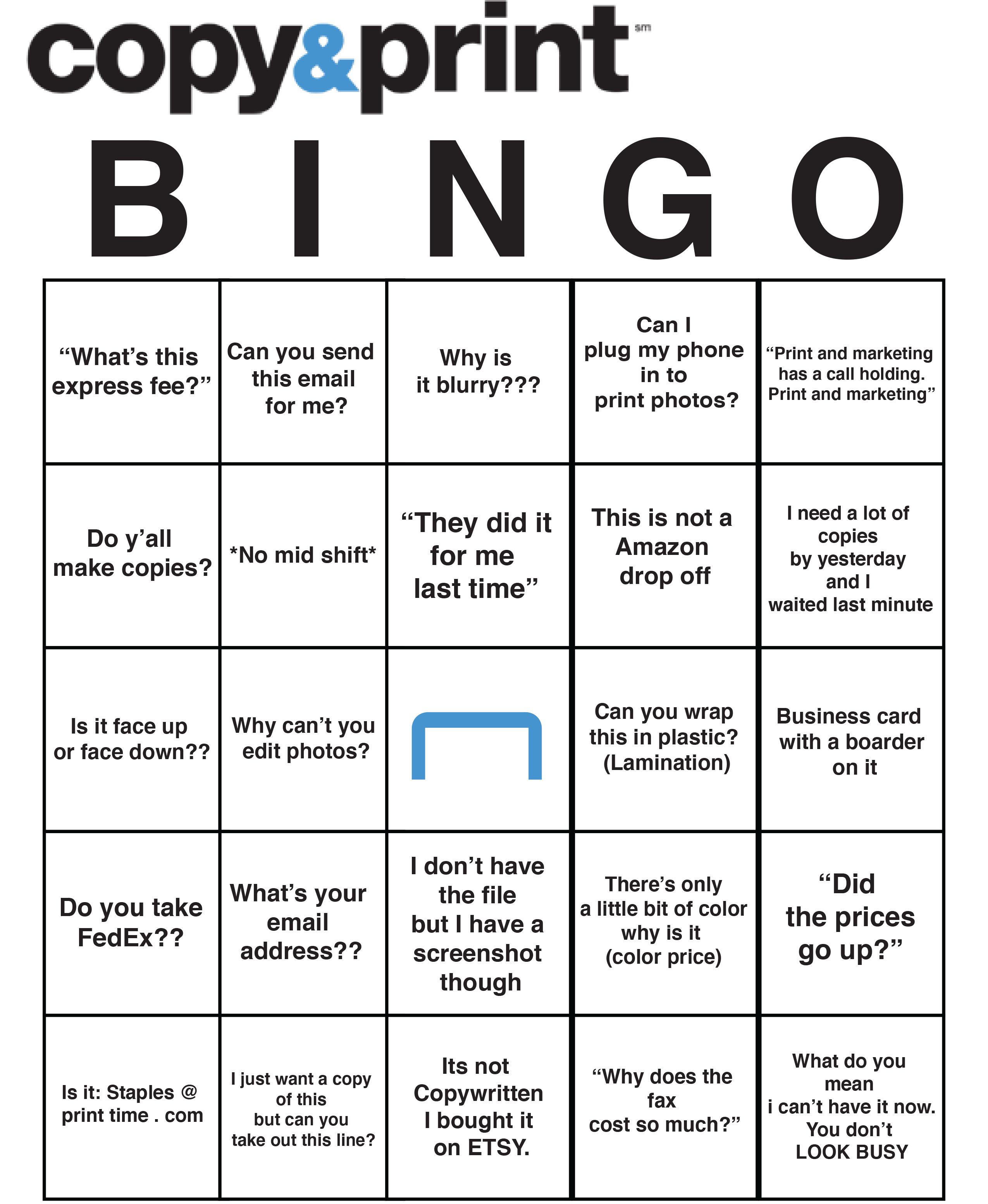 Copy & Print Bingo... I saw the regular staples one and wanted to make