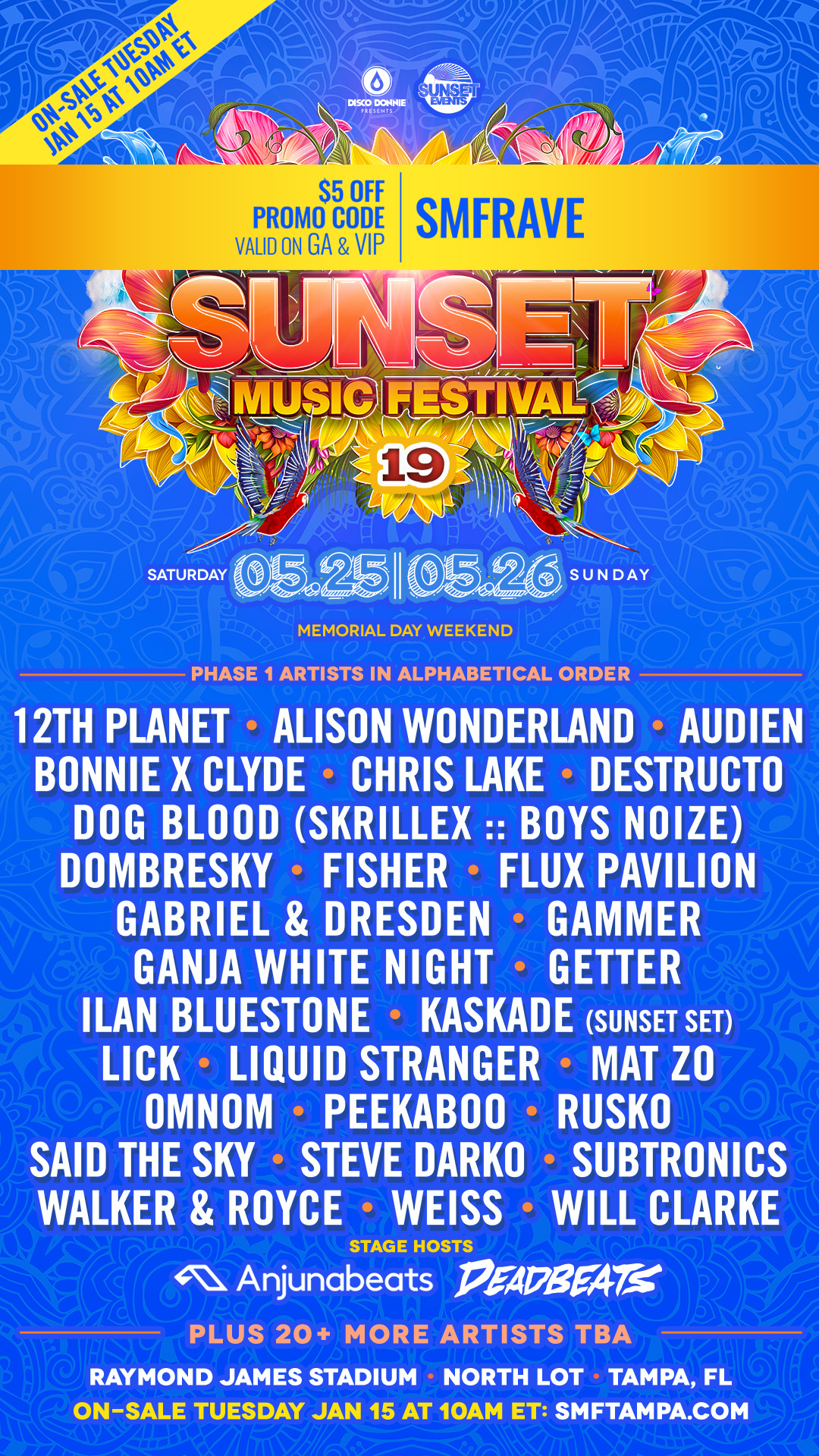 Sunset Music Festival 2019 Phase 1 Lineup Kaskade, Dog Blood