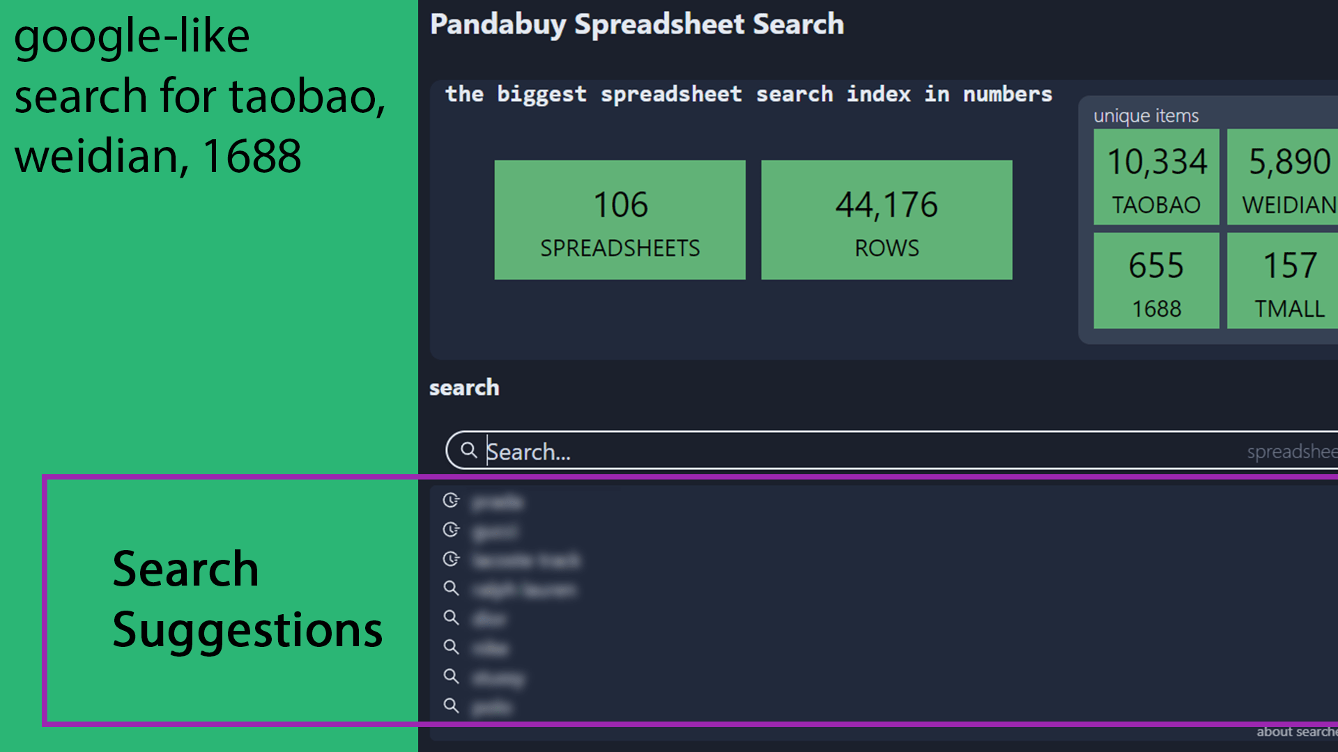Googlelike Search Suggestions for the Pandabuy Spreadsheet Search r