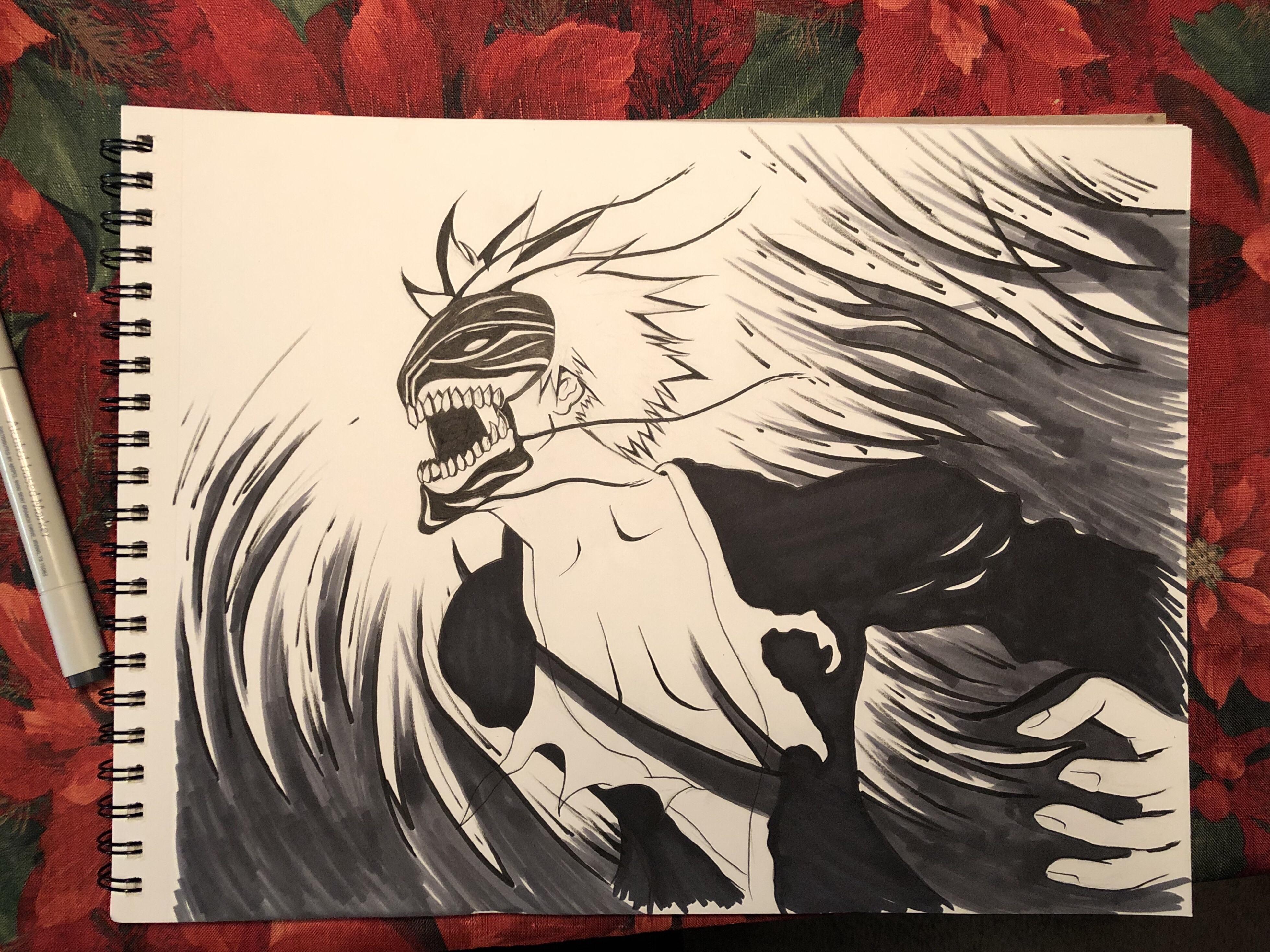 So my girlfriend drew this awesome Hollow Ichigo picture for me for