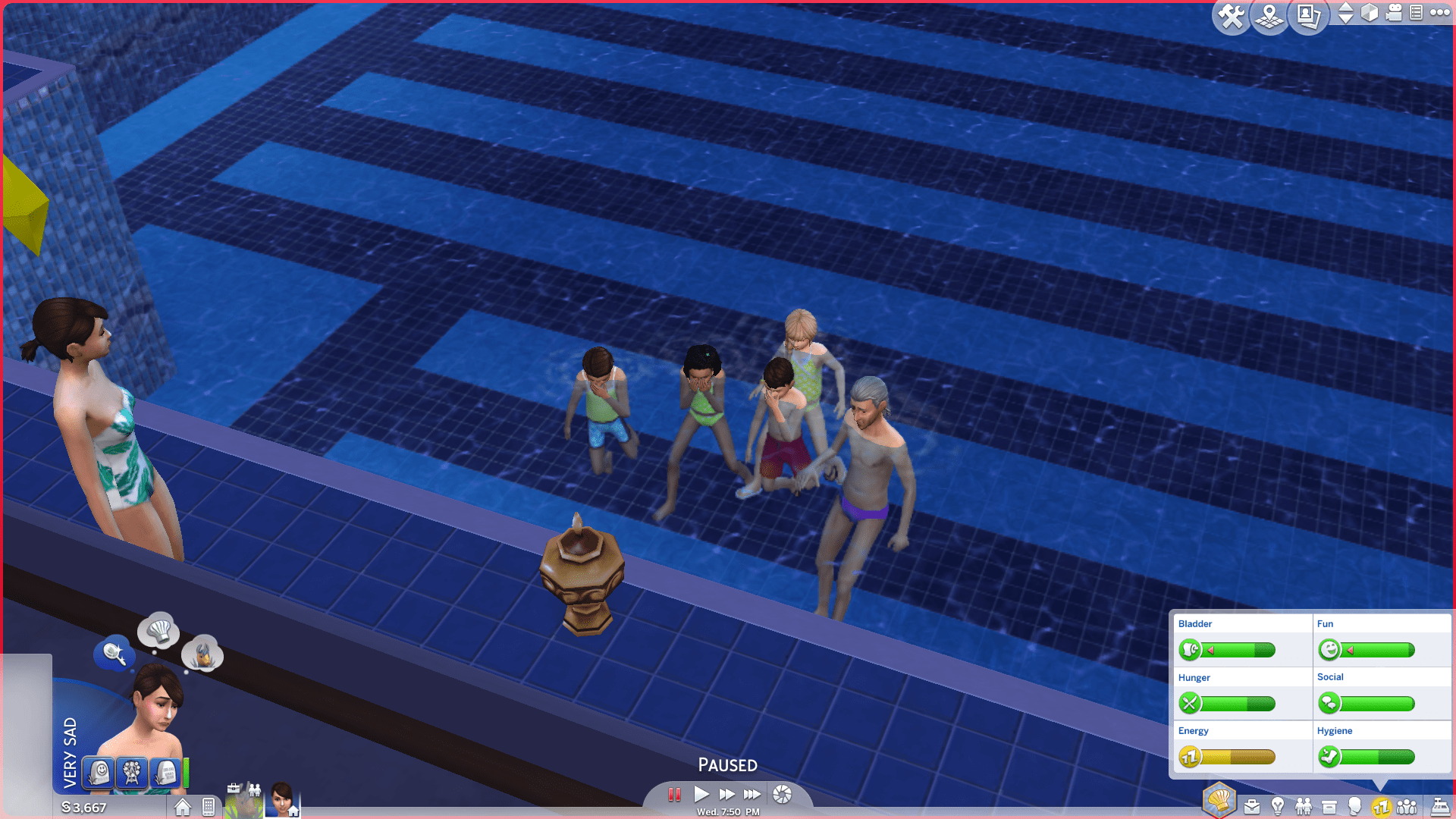 My sim went for the pool for a late night swim, and some guy died r