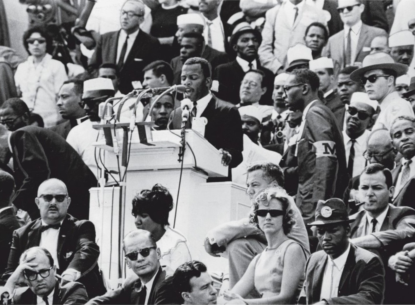 John Lewis addresses a crowd at the 1963 March on Washington for Jobs