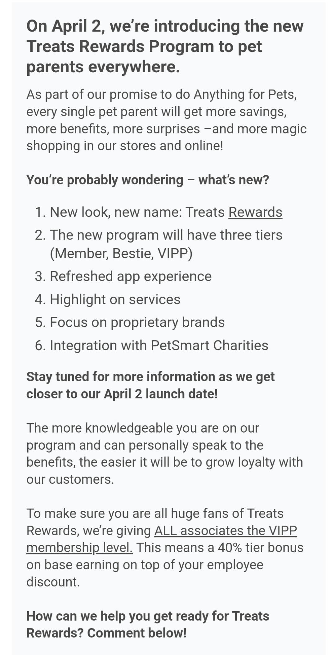 New treats program r/petsmart