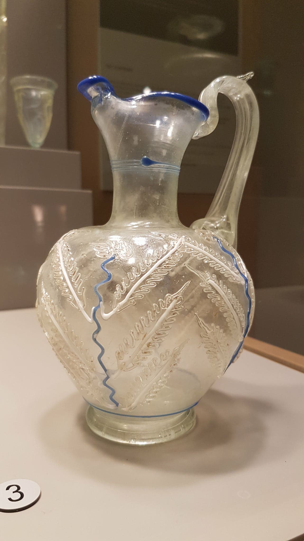 GalloRoman Oinochoe (wine jug), blown glass, 3rd century AD r