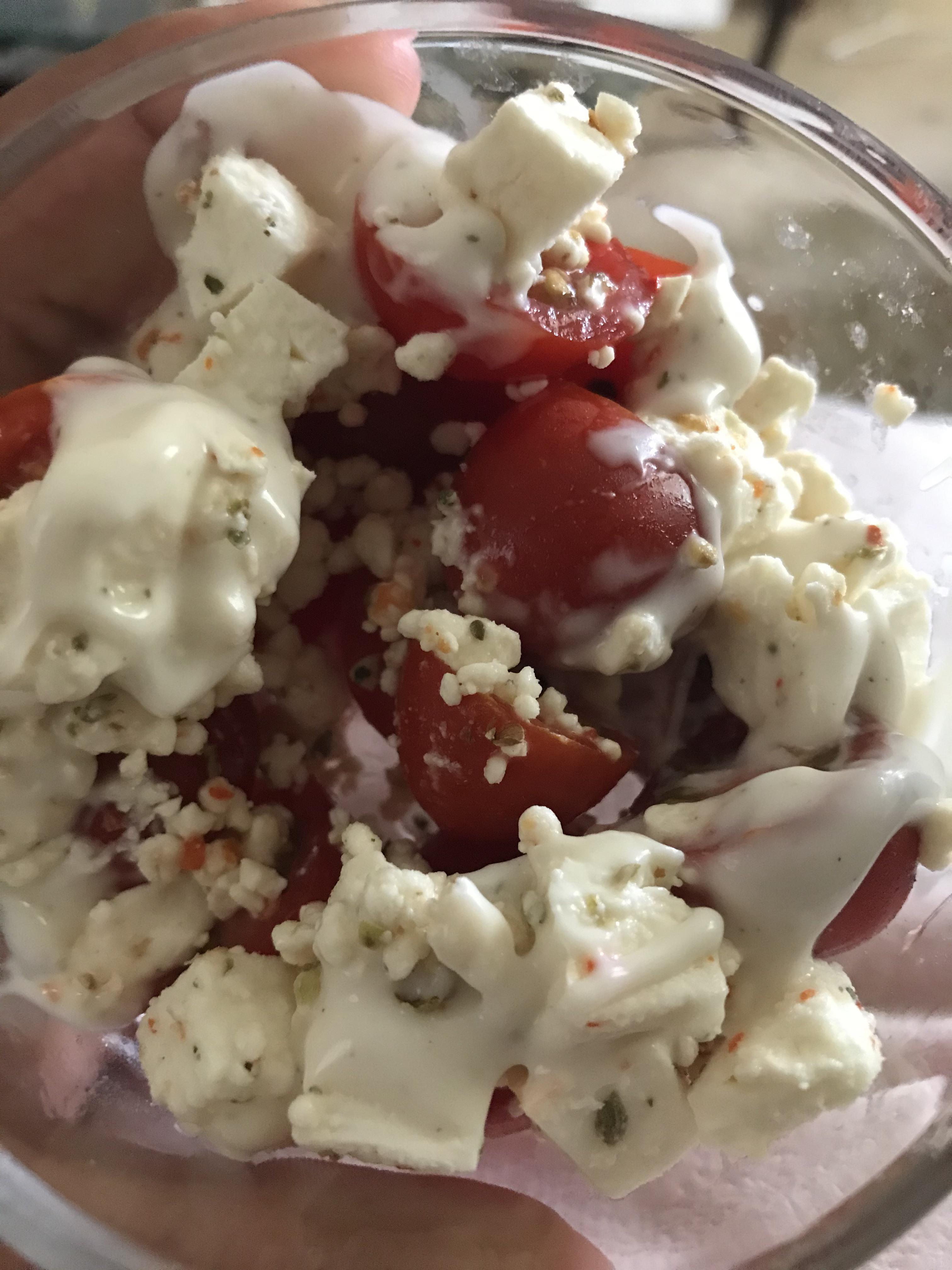 My new go to lunch! 12 Grape tomatoes cut in half (about 20 calories