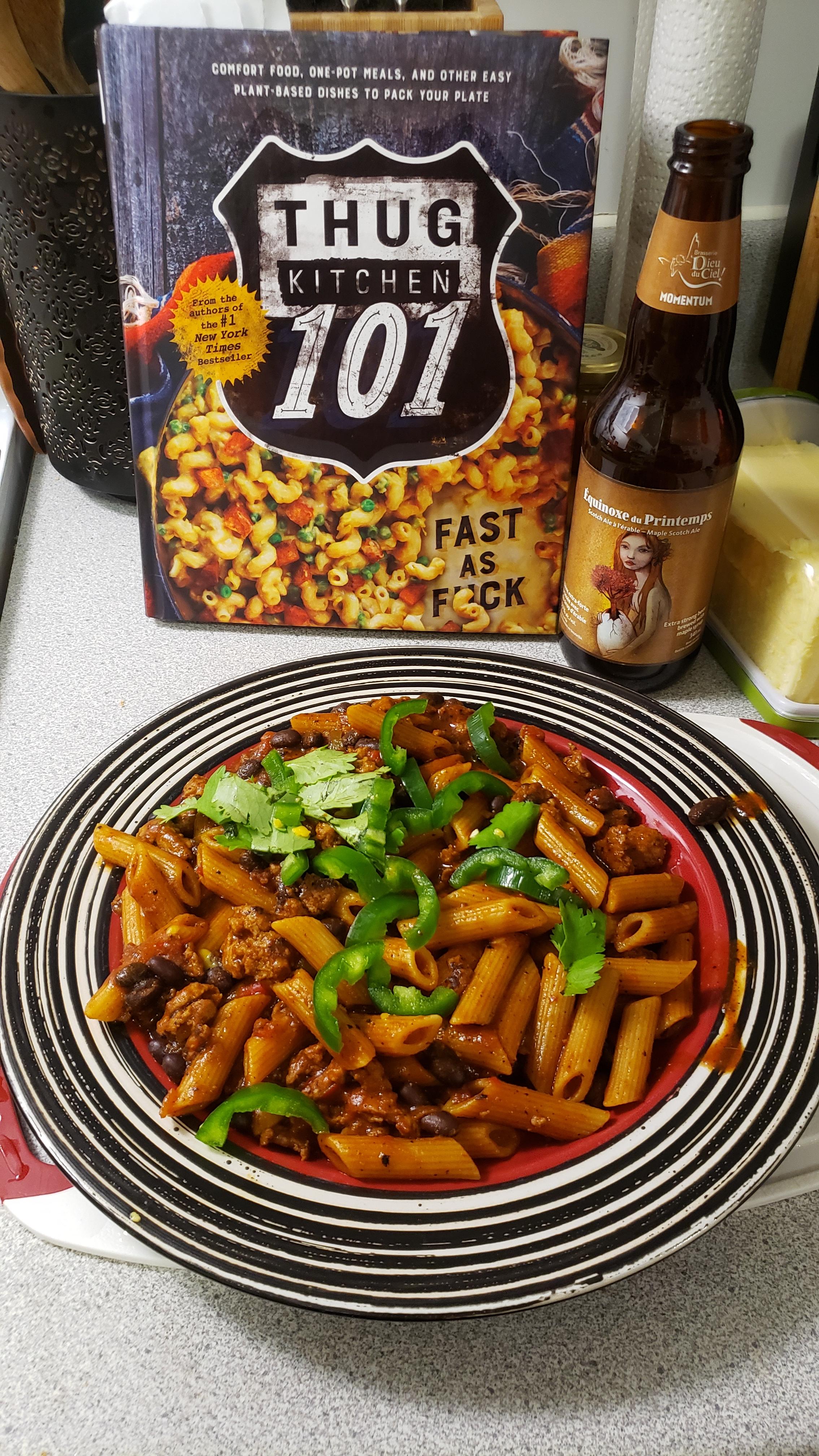 First time I used Thug Kitchen cookbook. Skillet Beer Chili Mac on the