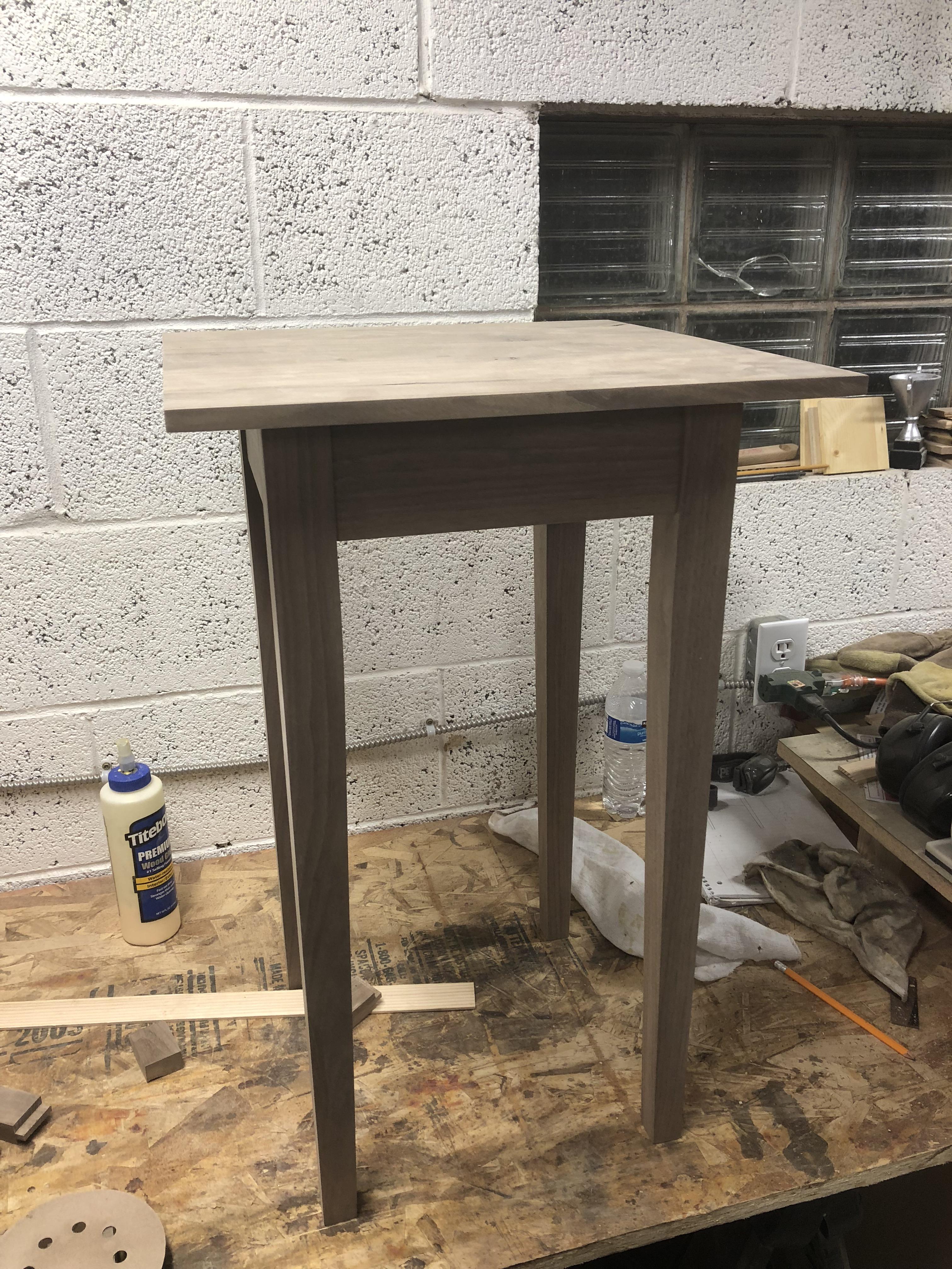 Shaker style table in walnut. Ready to finish. I’m thinking boiled