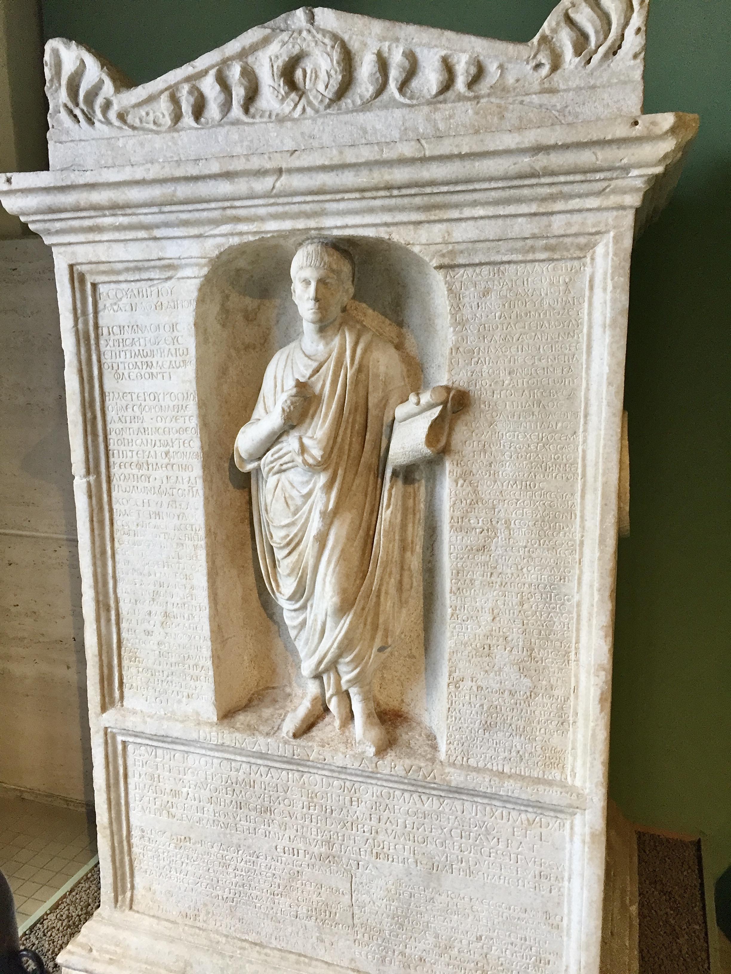 Tombstone of Quintus Sulpicius Maximus, an 11yearold Roman writer, 94