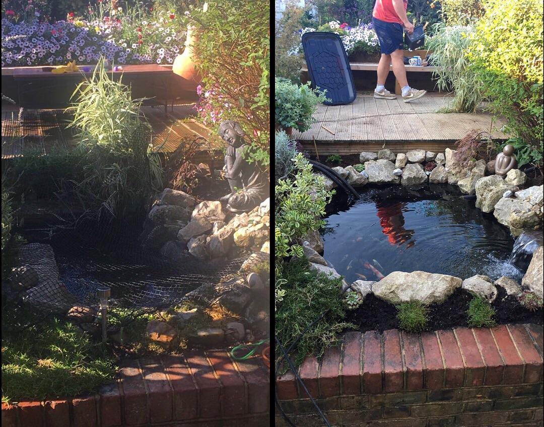 Before and After baby koi pond renovation! 106 gallons to 265 gallons