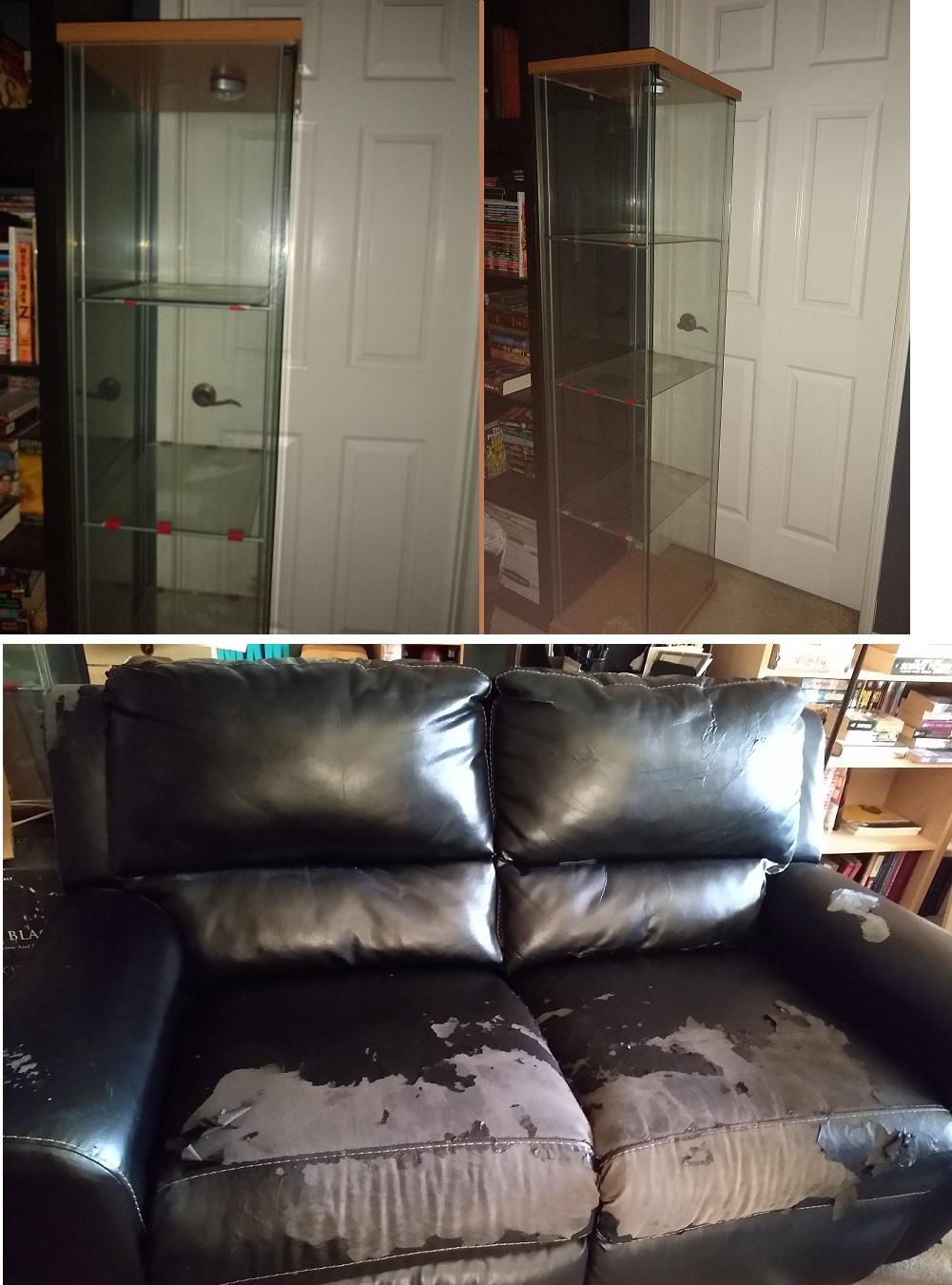 Free recliner couch (super comfortable but peeling outer layer); free